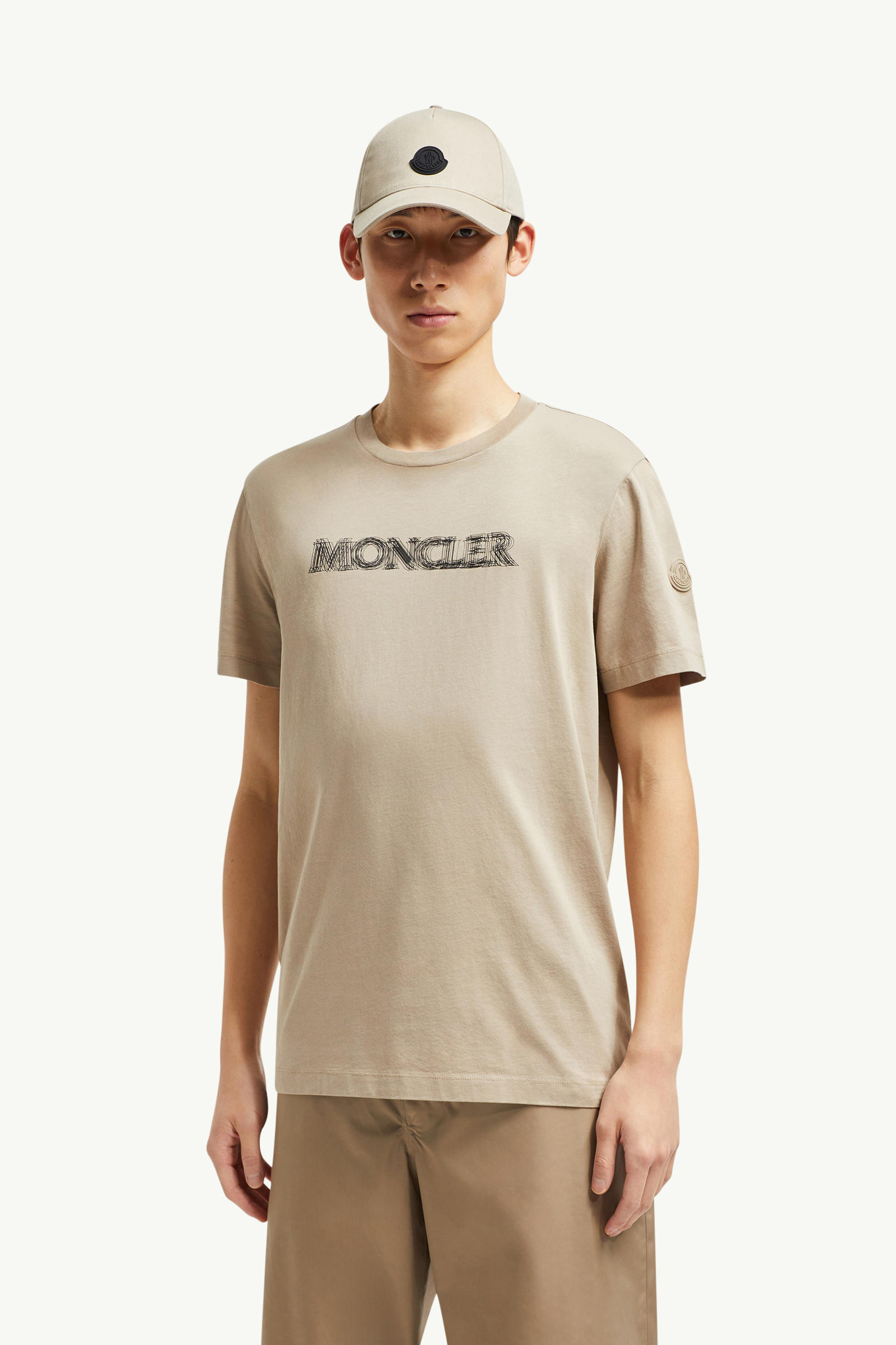 Blurred Logo Cotton T-Shirt Men Light Beige Moncler 0