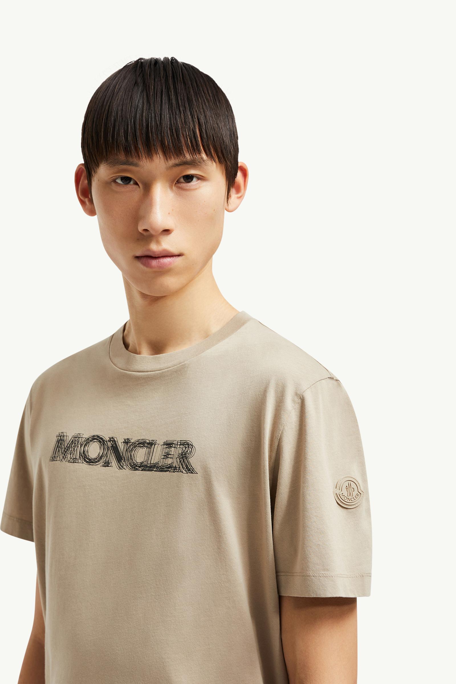 Blurred Logo Cotton T-Shirt Men Light Beige Moncler 1