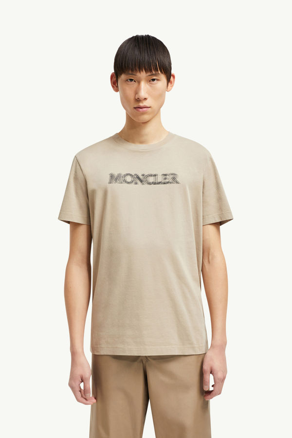 Blurred Logo Cotton T-Shirt Men Light Beige Moncler 3