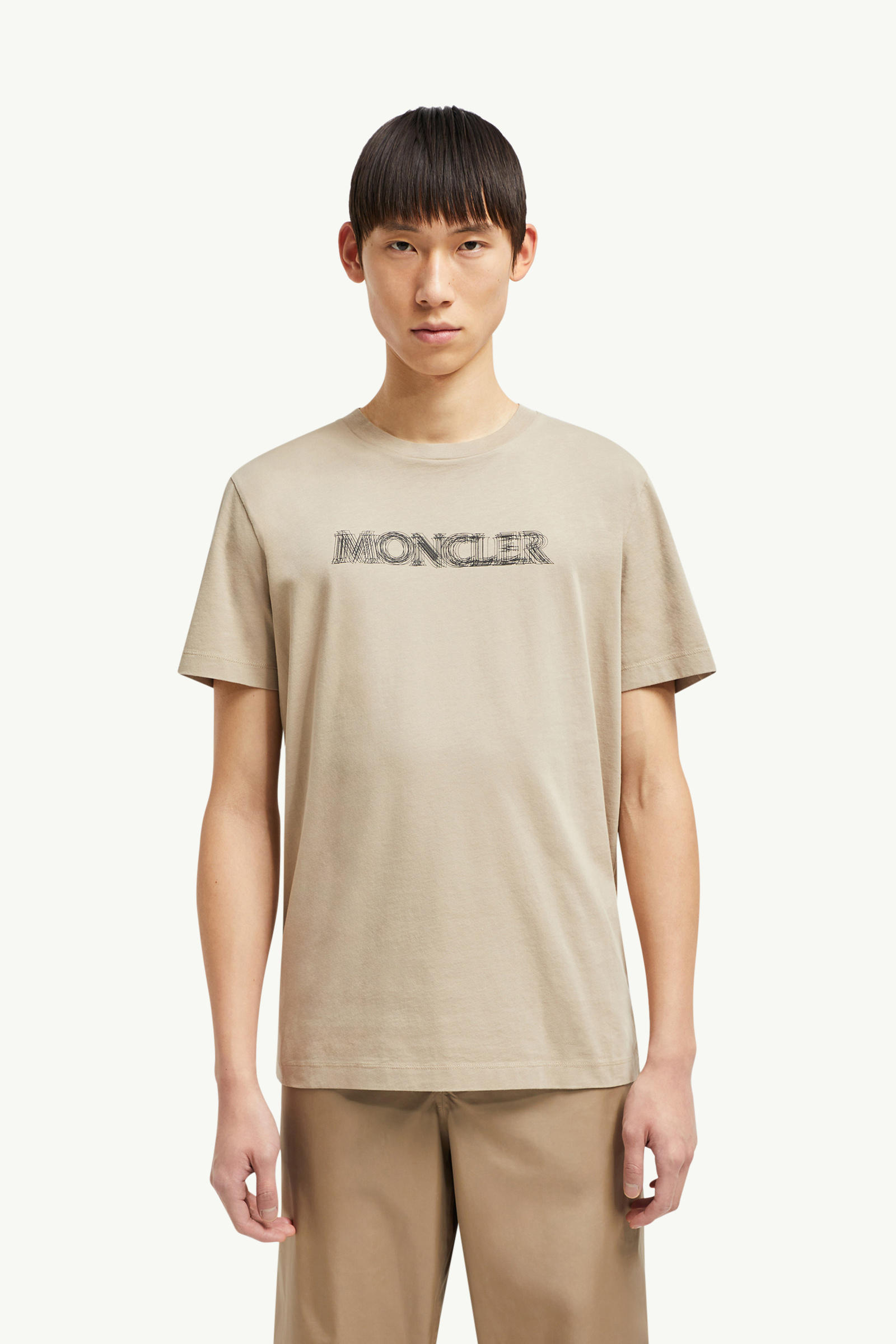Blurred Logo Cotton T-Shirt Men Light Beige Moncler 3
