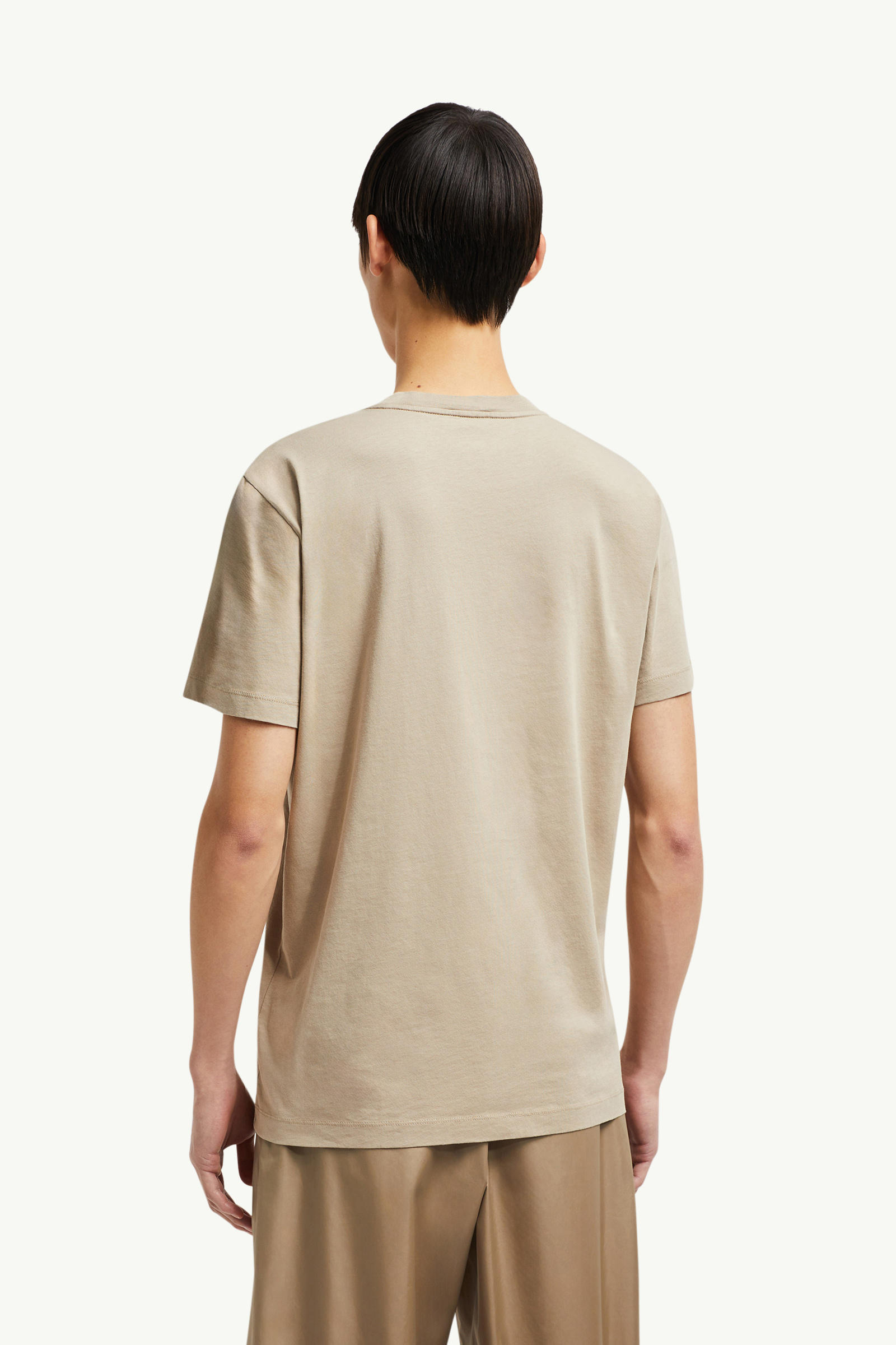 Blurred Logo Cotton T-Shirt Men Light Beige Moncler 4