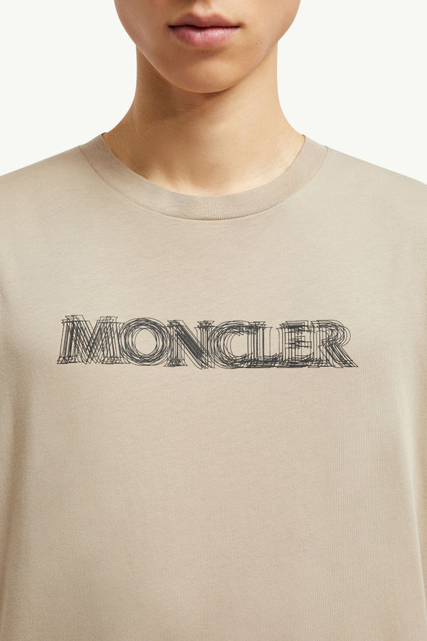 Blurred Logo Cotton T-Shirt Men Light Beige Moncler 5