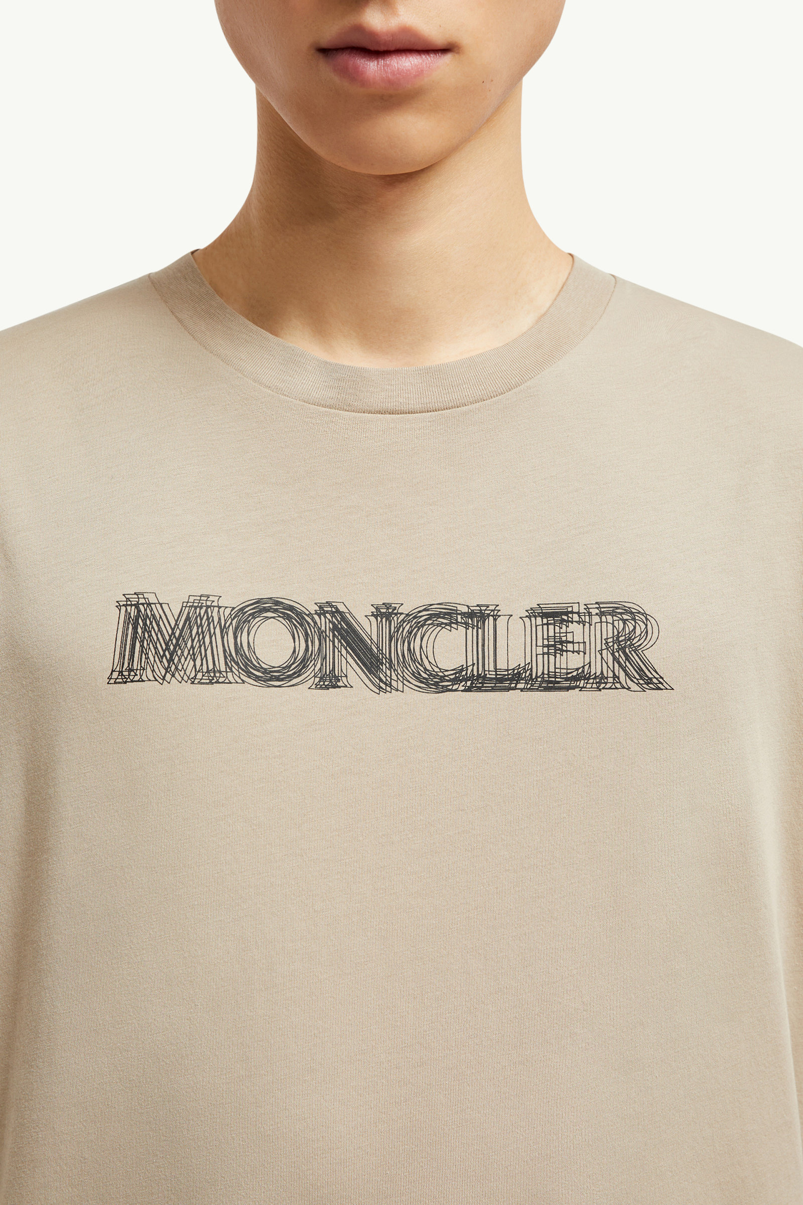 Blurred Logo Cotton T-Shirt Men Light Beige Moncler 5