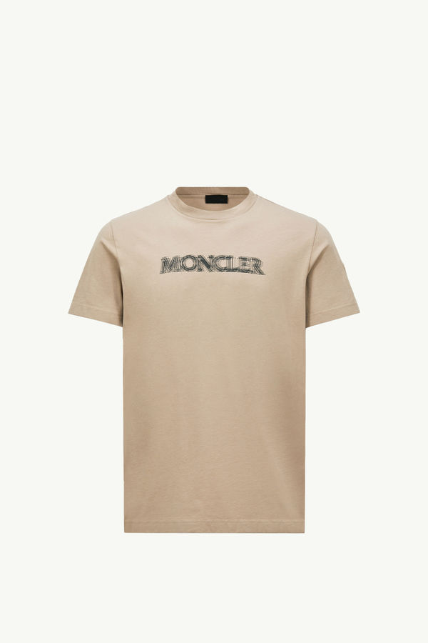 Blurred Logo Cotton T-Shirt Men Light Beige Moncler 2