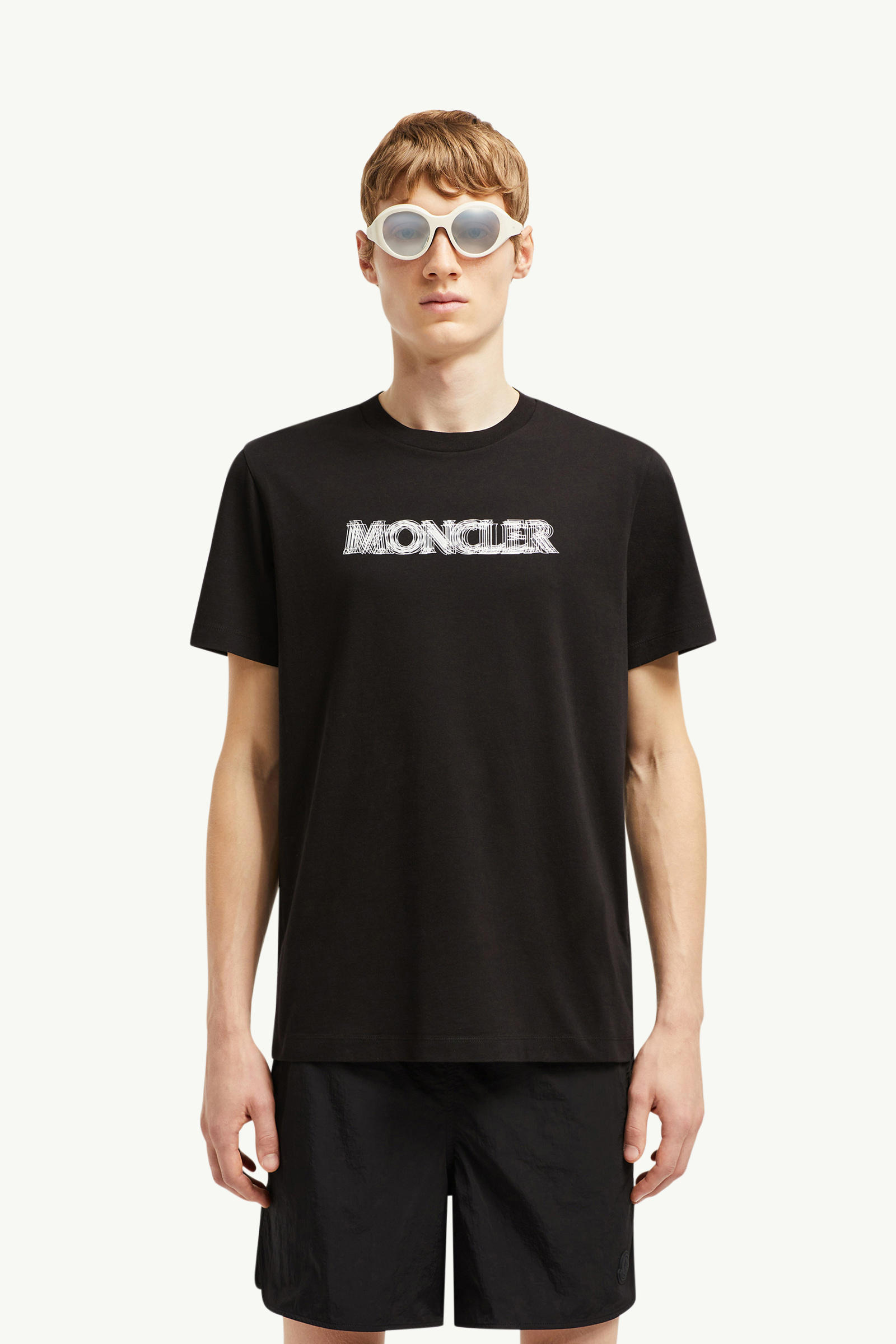 Blurred Logo Cotton T-Shirt Men Black Moncler 0