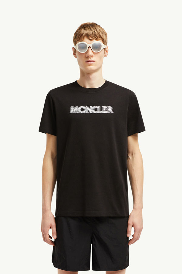 Camiseta de algodón con logotipo difuminado Hombre Negro Moncler 0