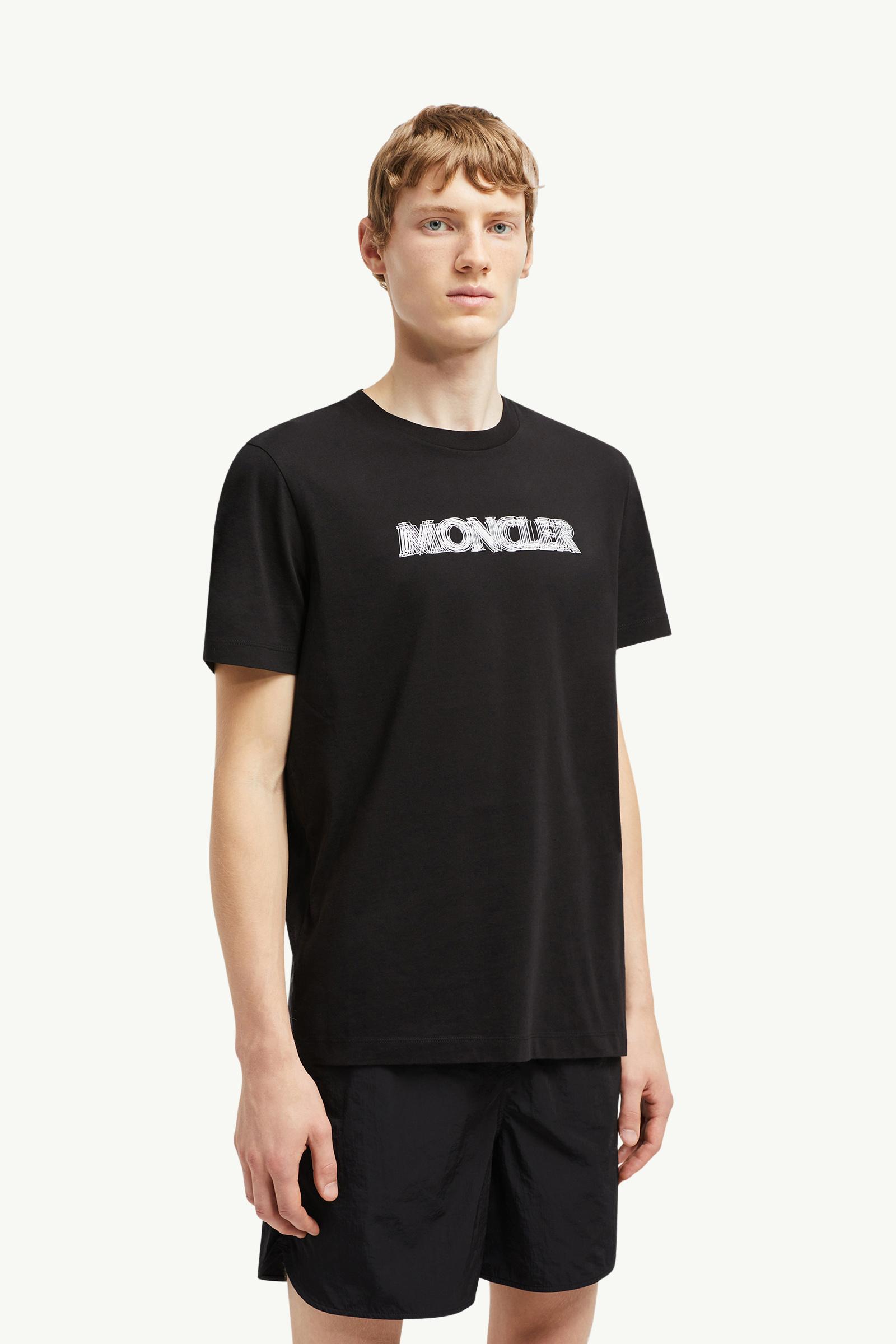 MONCLER ブラック Tシャツ　Mサイズ Black Flocked Logo Cotton T-Shirt - Polos & T-shirts for Men