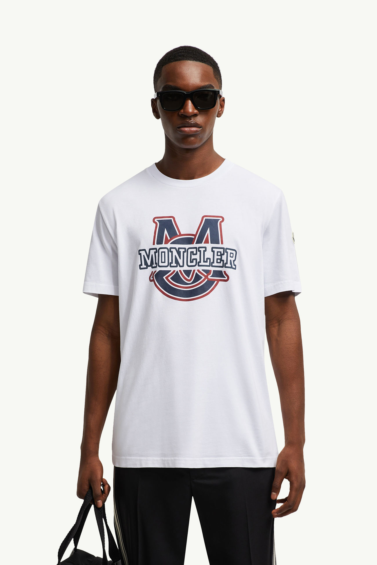 Varsity Logo Motif Cotton T-shirt Men Optical White Moncler 0