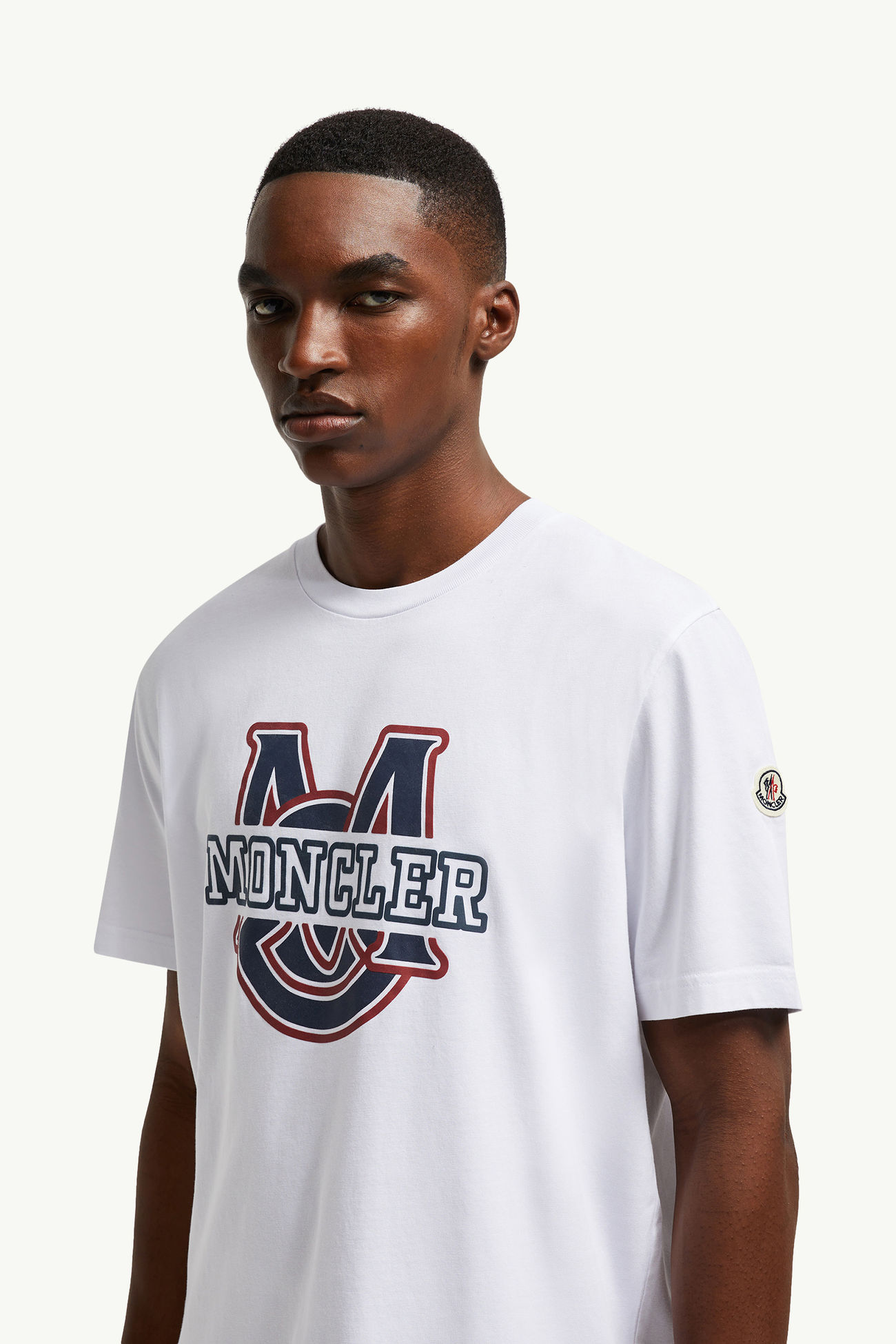 Varsity Logo Motif Cotton T-shirt Men Optical White Moncler 1