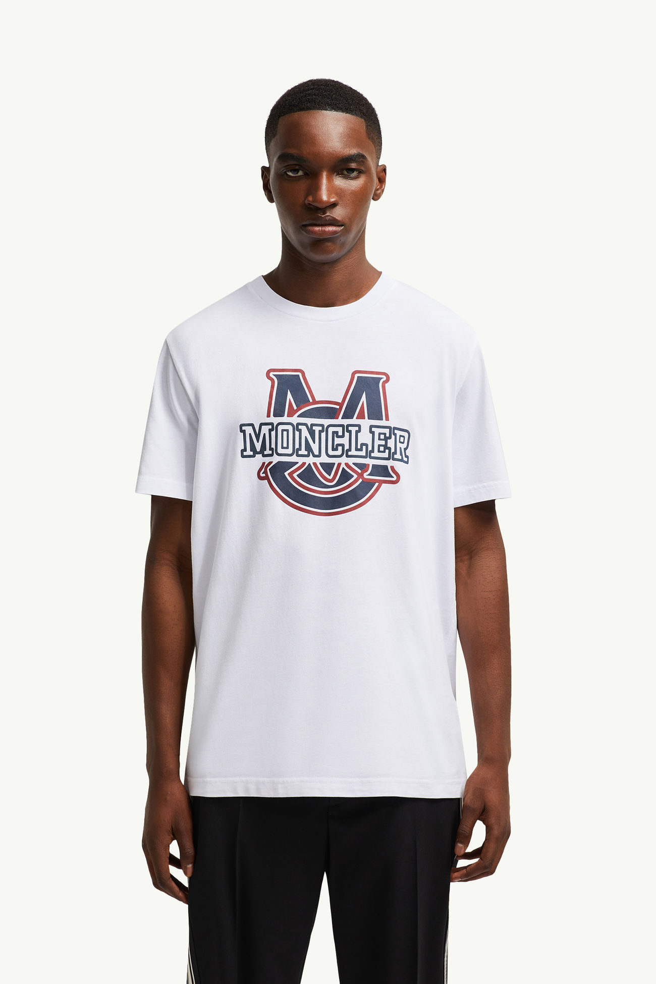 Varsity Logo Motif Cotton T-shirt Men Optical White Moncler 3