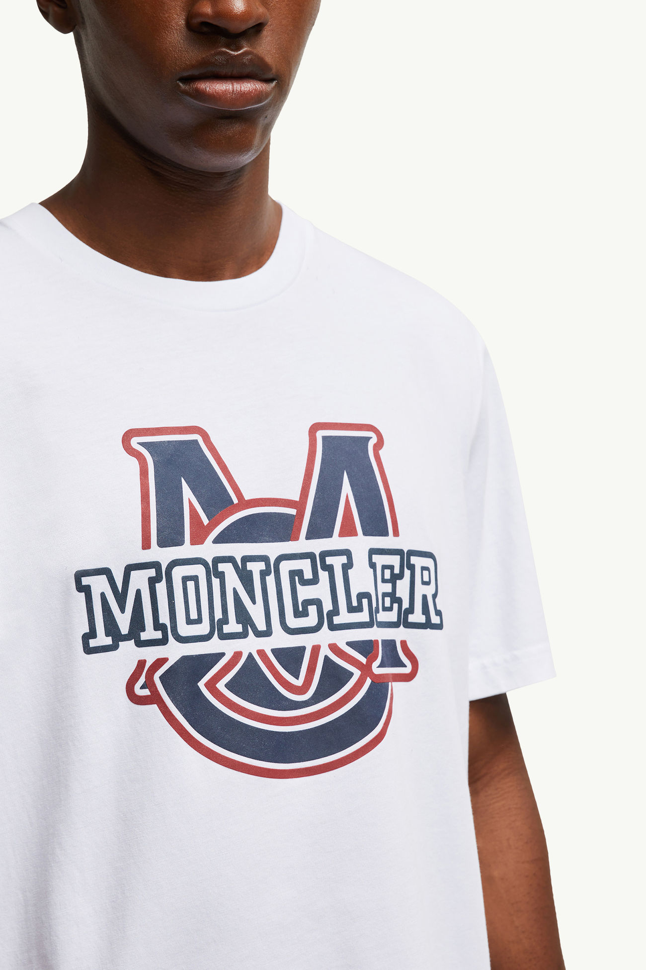 Camiseta de algodón con motivo de logotipo universitario Hombre Blanco Óptico Moncler 5