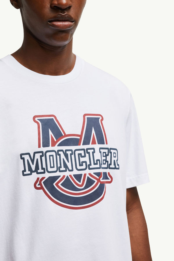 Varsity Logo Motif Cotton T-shirt Men Optical White Moncler 5