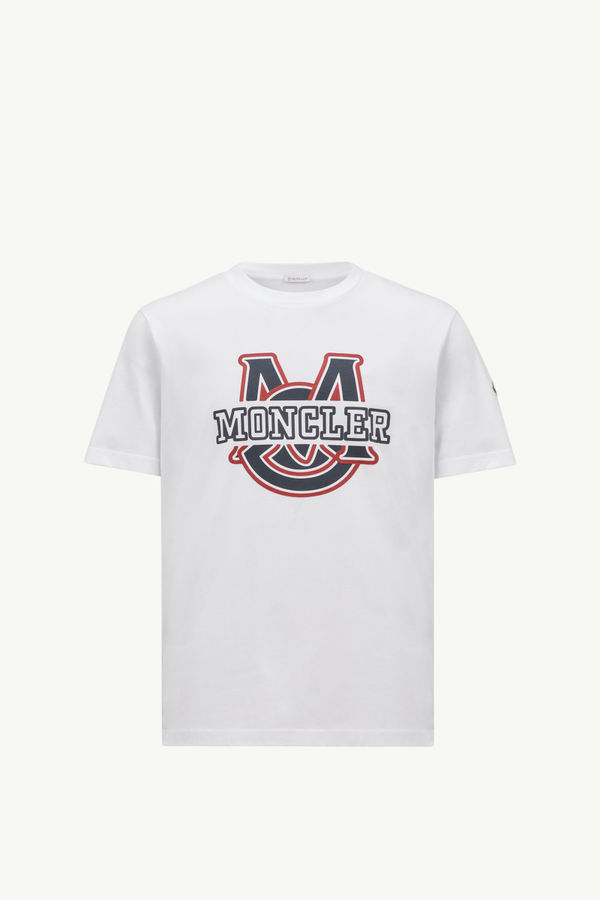 Varsity Logo Motif Cotton T-shirt Men Optical White Moncler 2