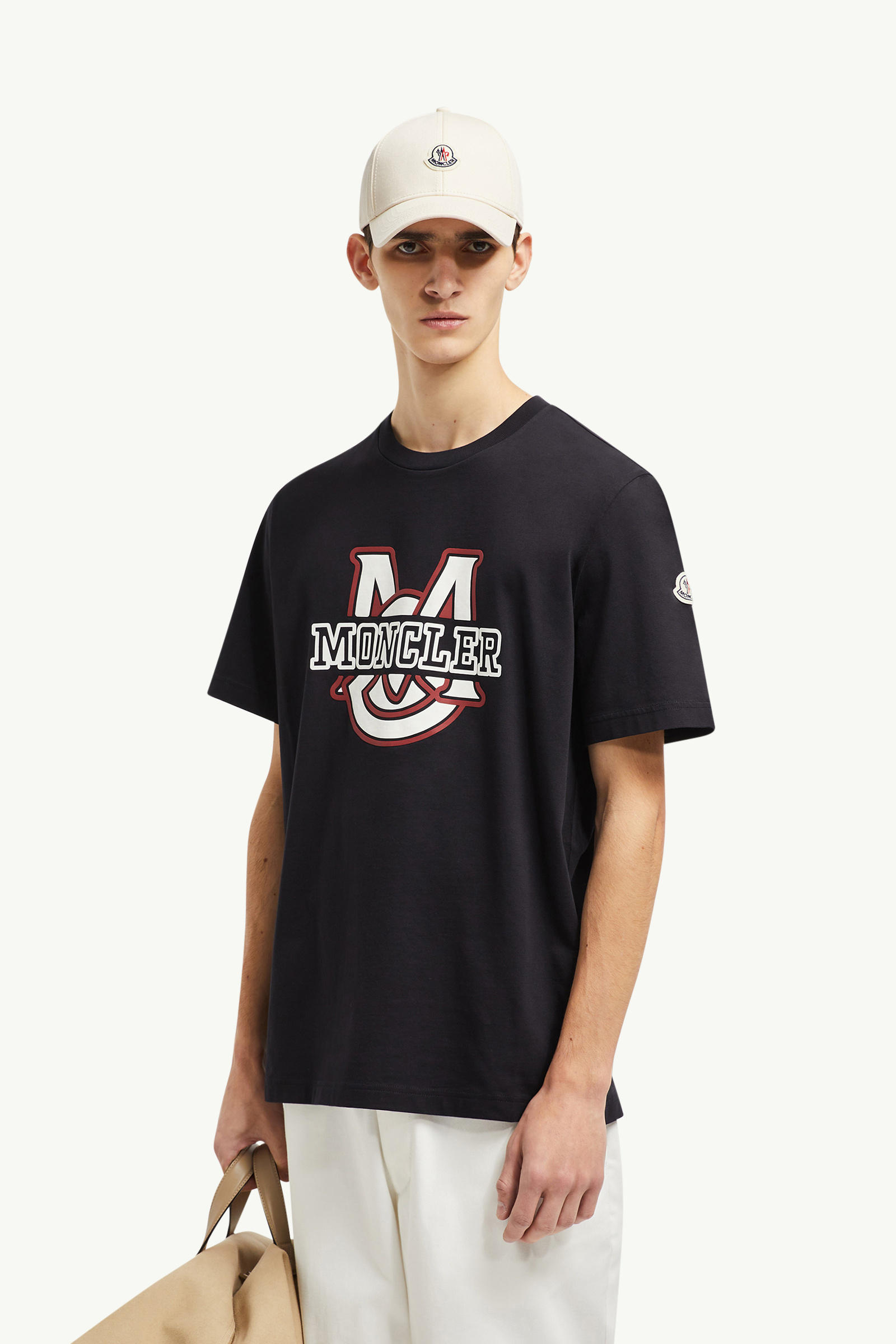 Varsity Logo Motif Cotton T-shirt Men Navy Blue Moncler 0