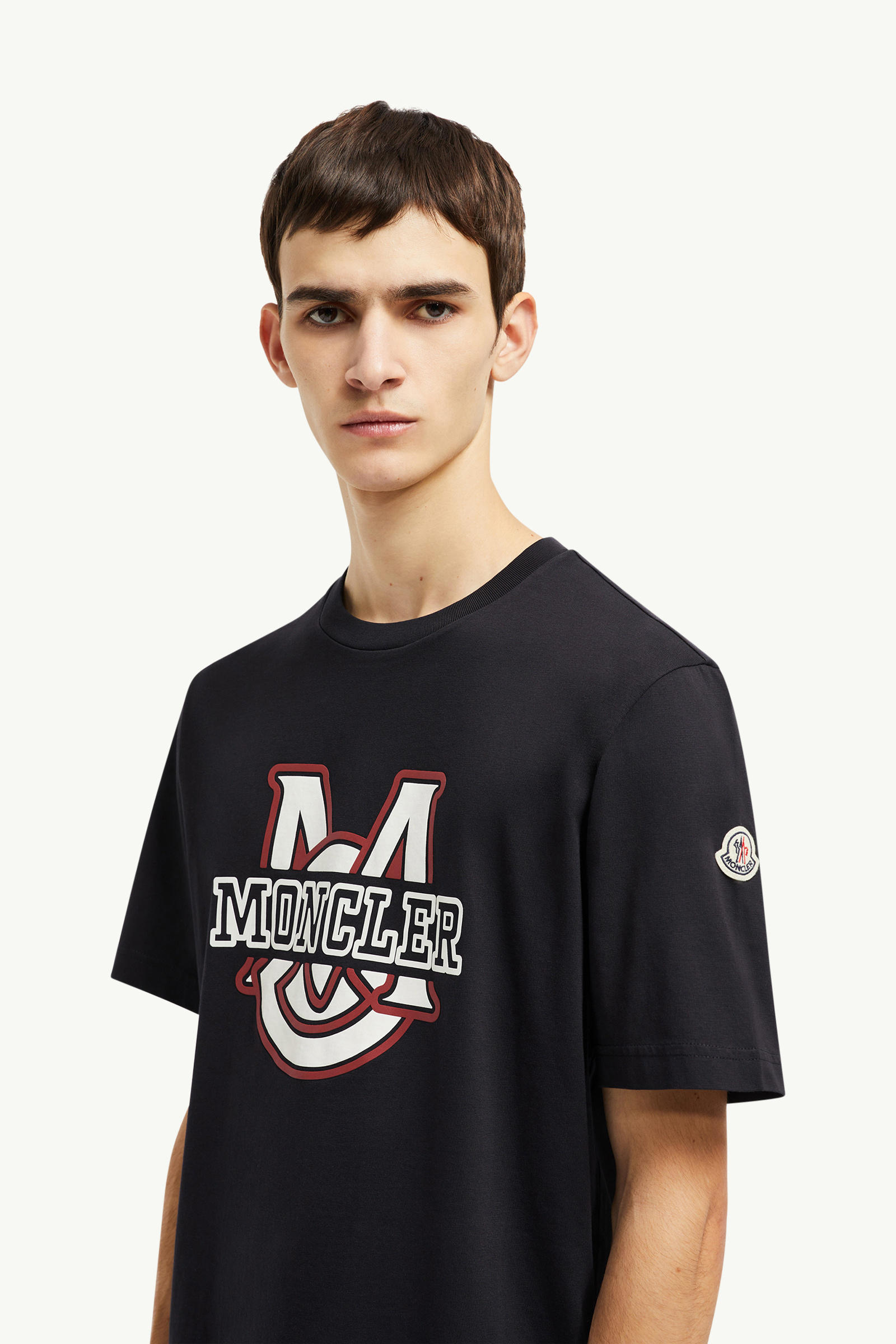 Varsity Logo Motif Cotton T-shirt Men Navy Blue Moncler 1