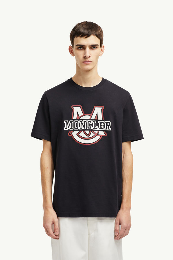 T-Shirt aus Baumwolle mit grafischem College-Logo Herren Navyblau Moncler 3