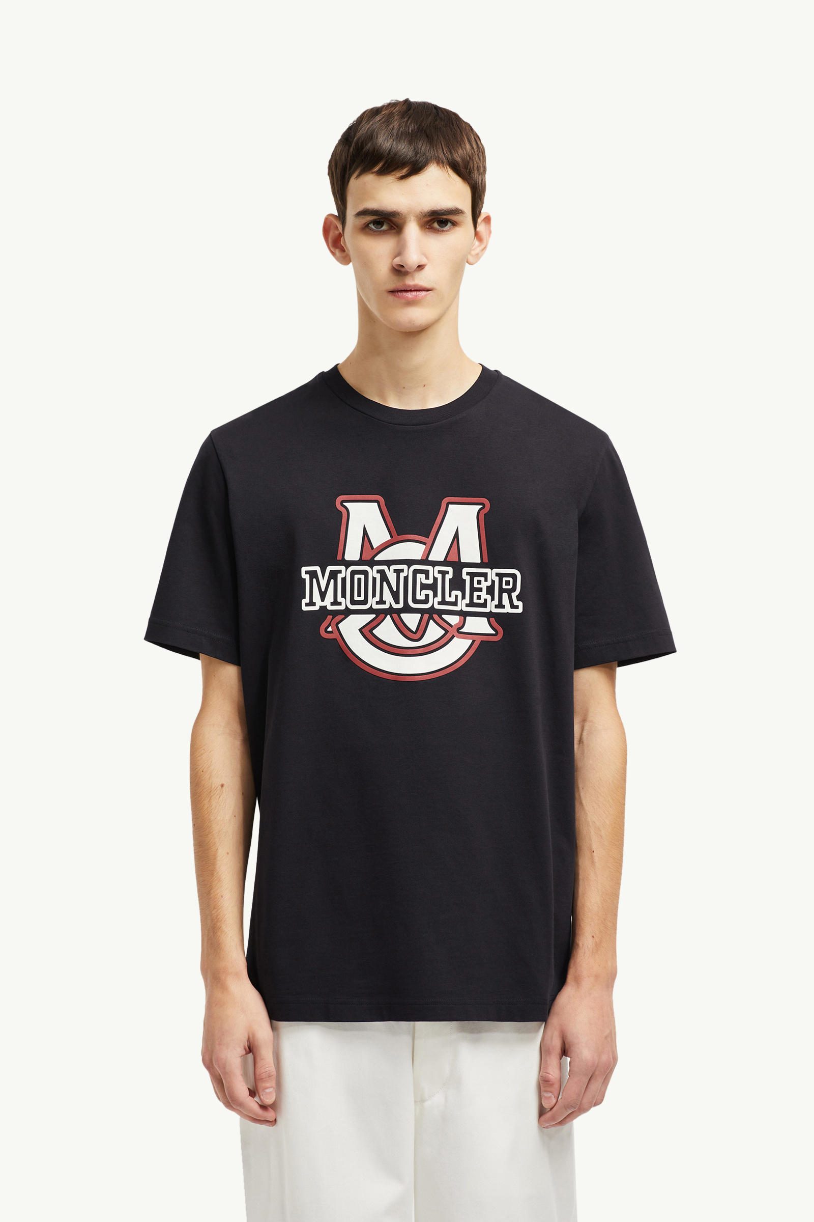 Varsity Logo Motif Cotton T-shirt Men Navy Blue Moncler 3