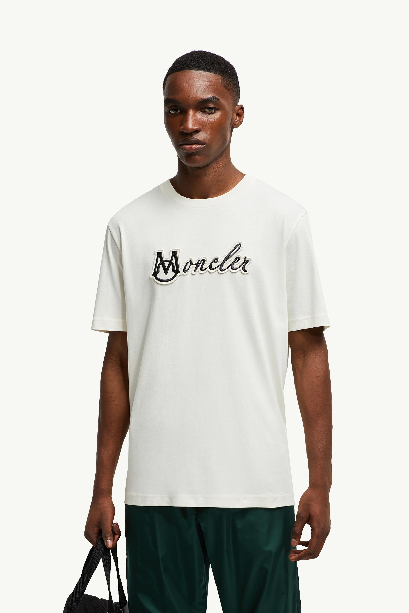 MONCLER イエロー Tシャツ TG.10A White Embroidered Varsity Logo Cotton T-shirt - Polos & T