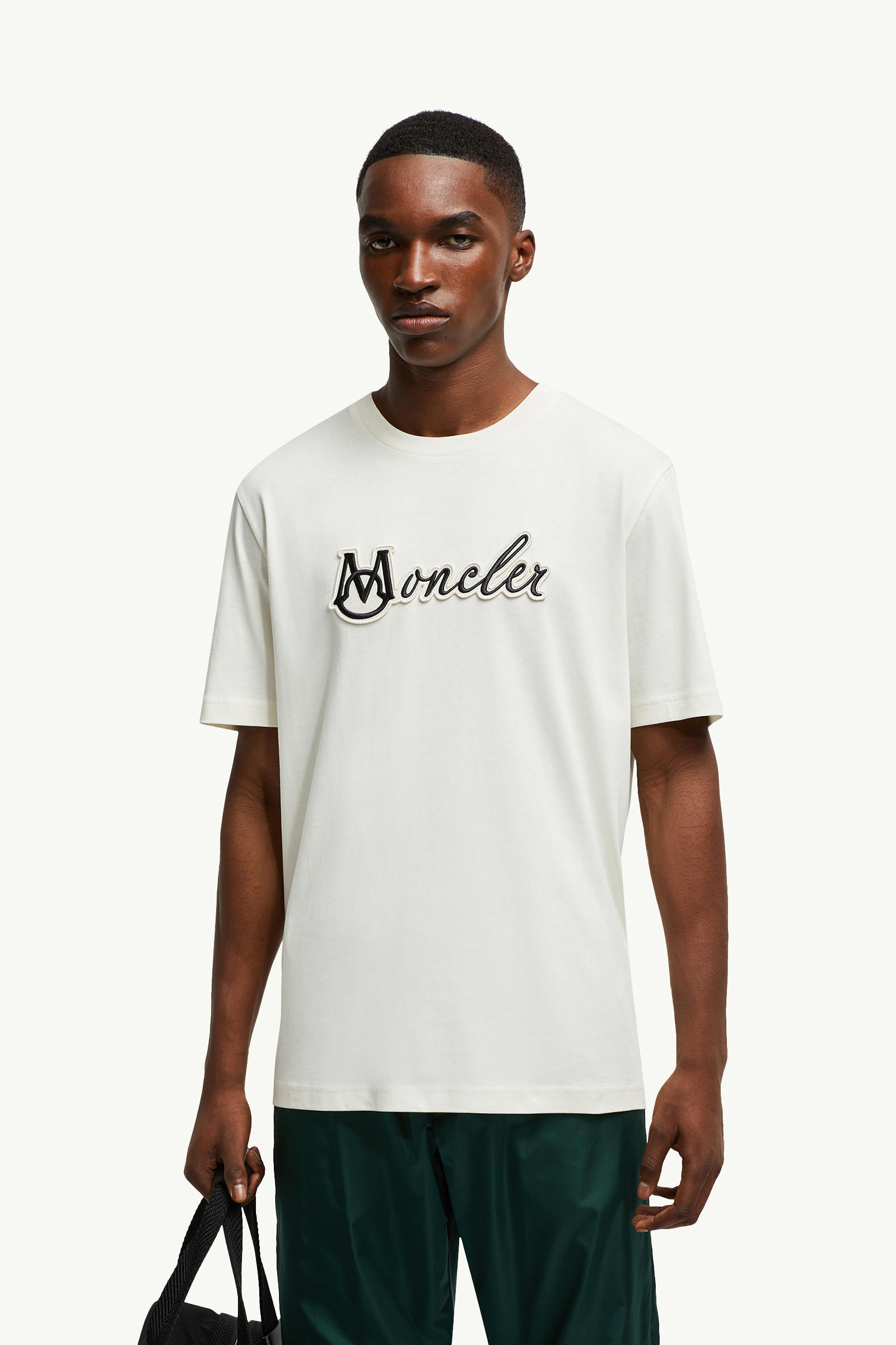 Embroidered Varsity Logo Cotton T-shirt Men White Moncler 0