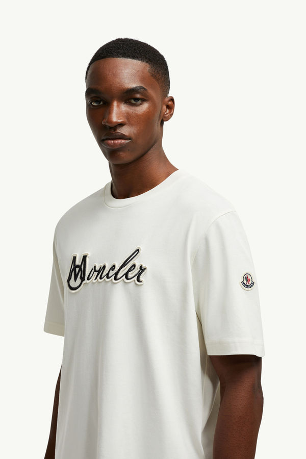 Embroidered Varsity Logo Cotton T-shirt Men White Moncler 1