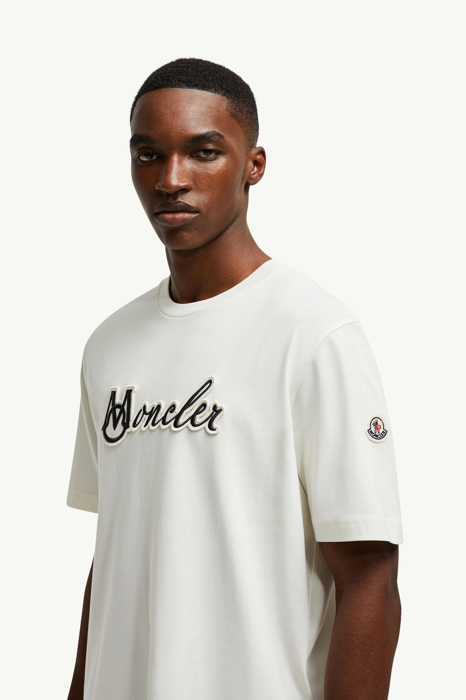 Embroidered Varsity Logo Cotton T-shirt Men White Moncler 1