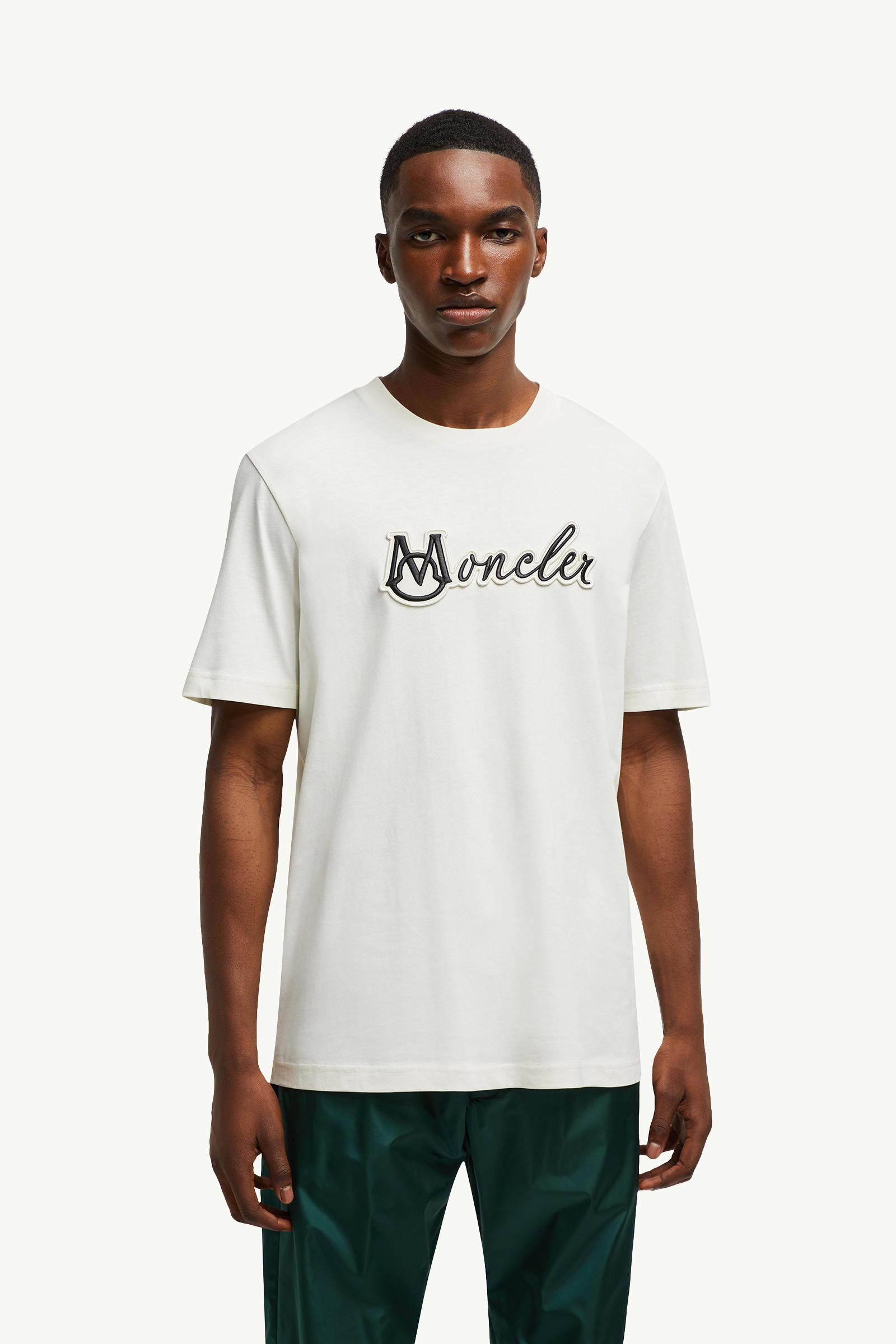 Embroidered Varsity Logo Cotton T-shirt Men White Moncler 3