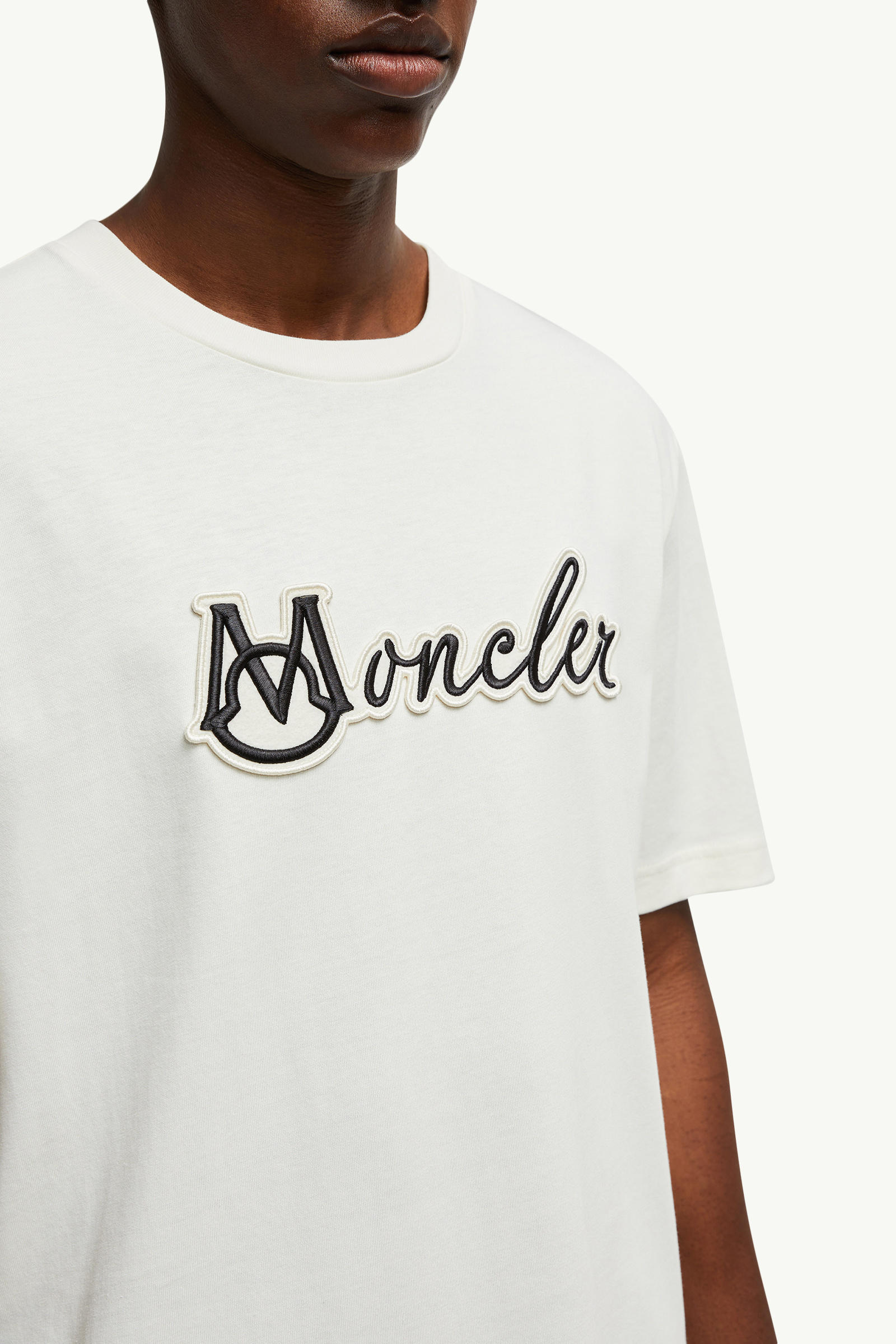 Embroidered Varsity Logo Cotton T-shirt Men White Moncler 5