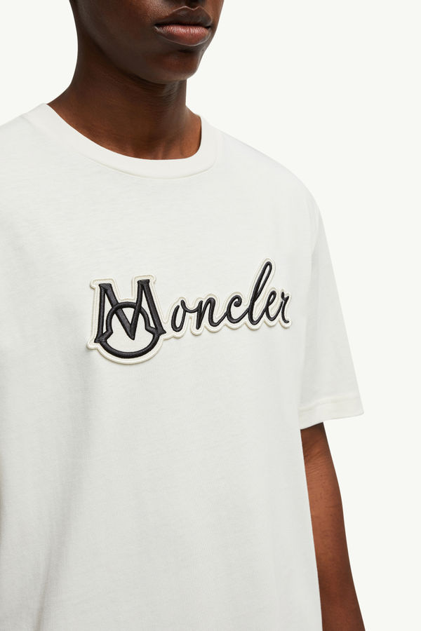 T-shirt en coton à logo universitaire brodé Hommes Blanc Moncler 5