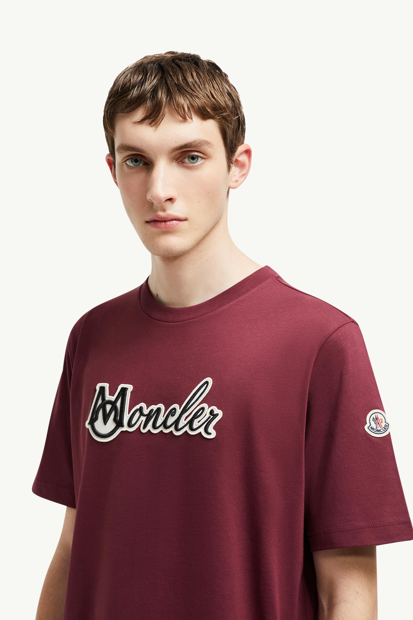 Embroidered Varsity Logo Cotton T-shirt Men Burgundy Moncler 1