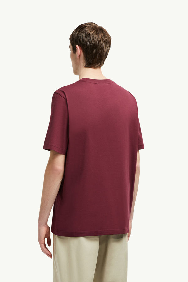 Embroidered Varsity Logo Cotton T-shirt Men Burgundy Moncler 4