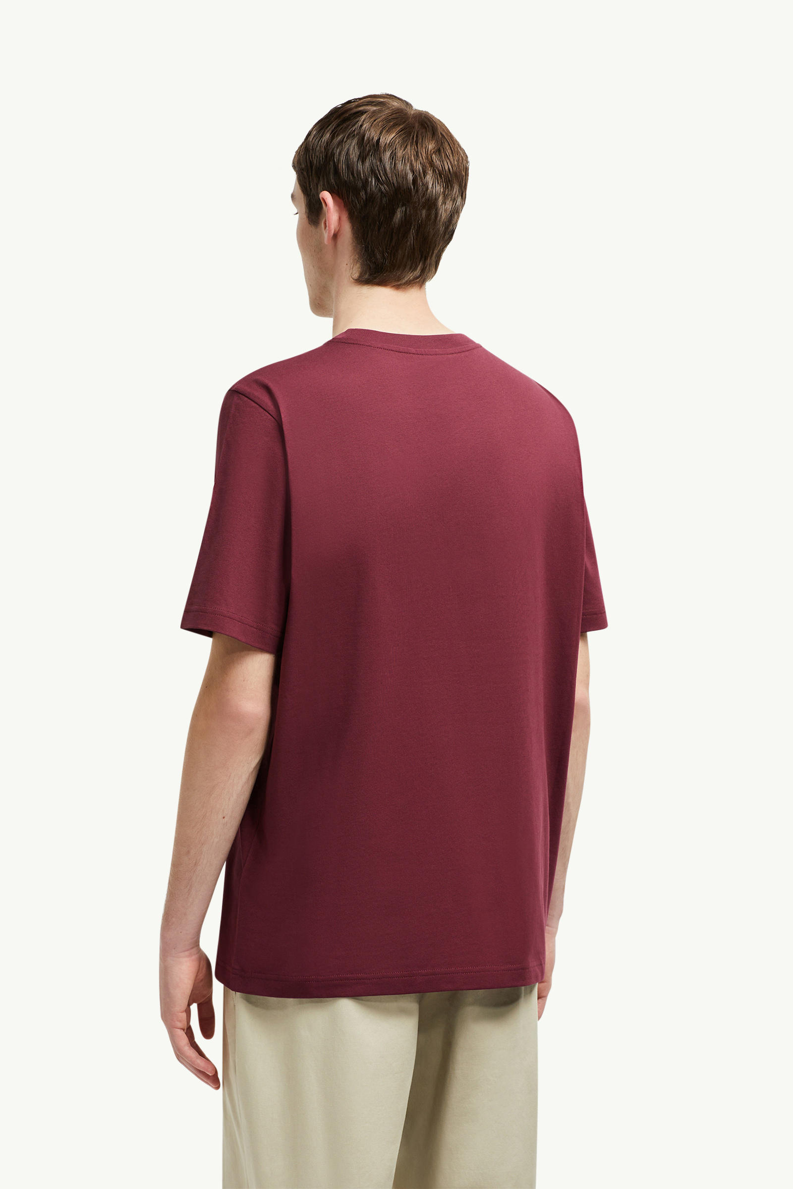 Embroidered Varsity Logo Cotton T-shirt Men Burgundy Moncler 4