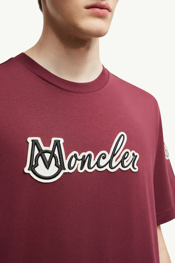 T-shirt en coton à logo universitaire brodé Hommes Bordeaux Moncler 5
