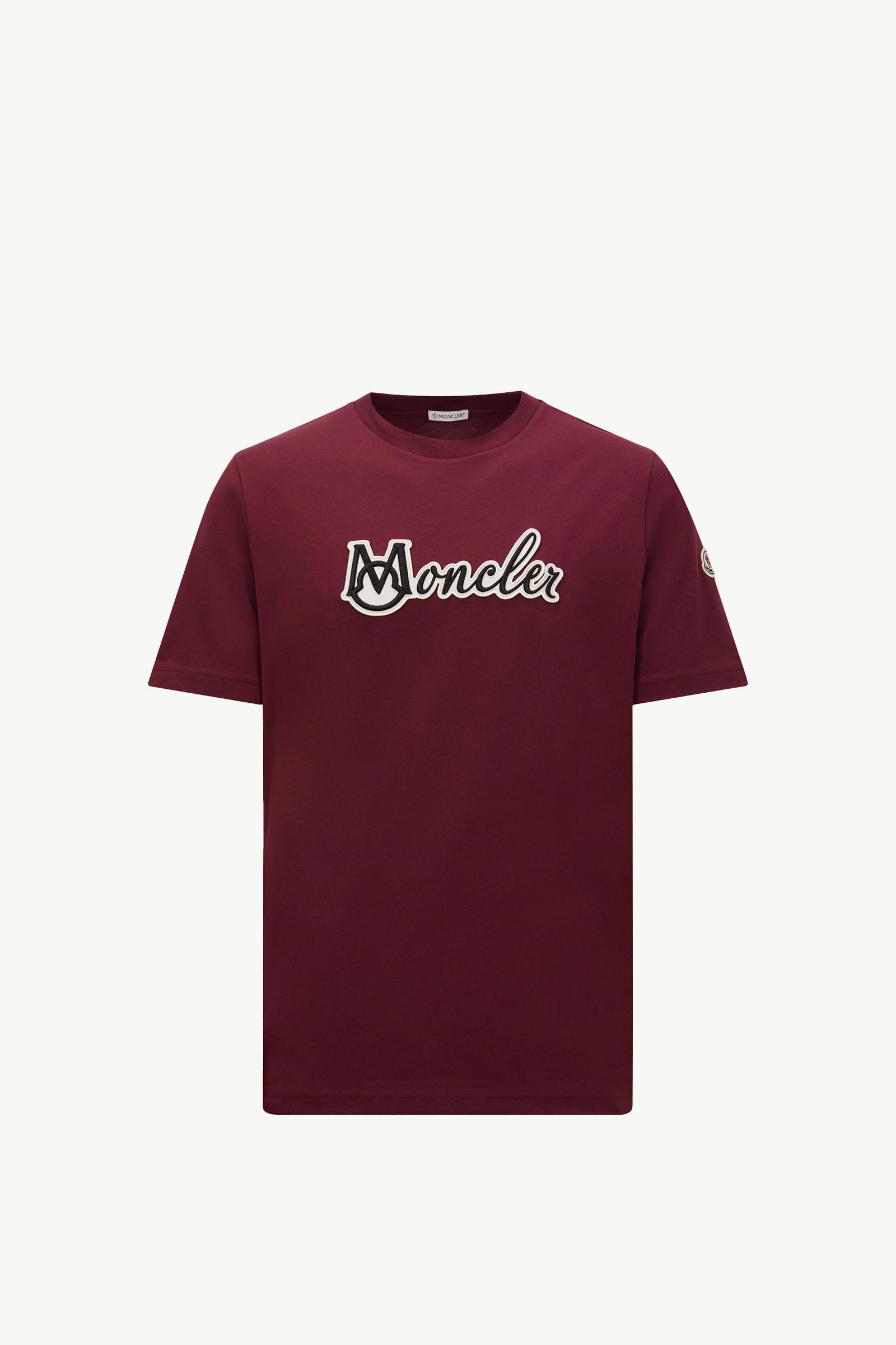 Burgundy Embroidered Varsity Logo Cotton T-shirt - Polos & T