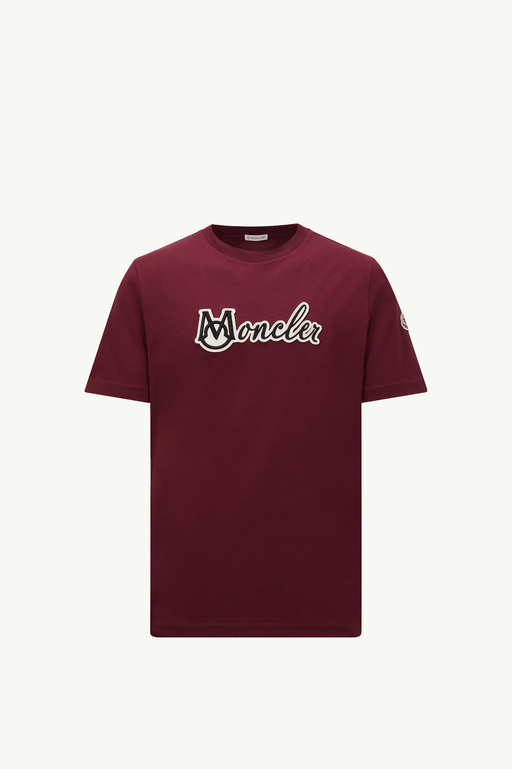 Embroidered Varsity Logo Cotton T-shirt Men Burgundy Moncler 2
