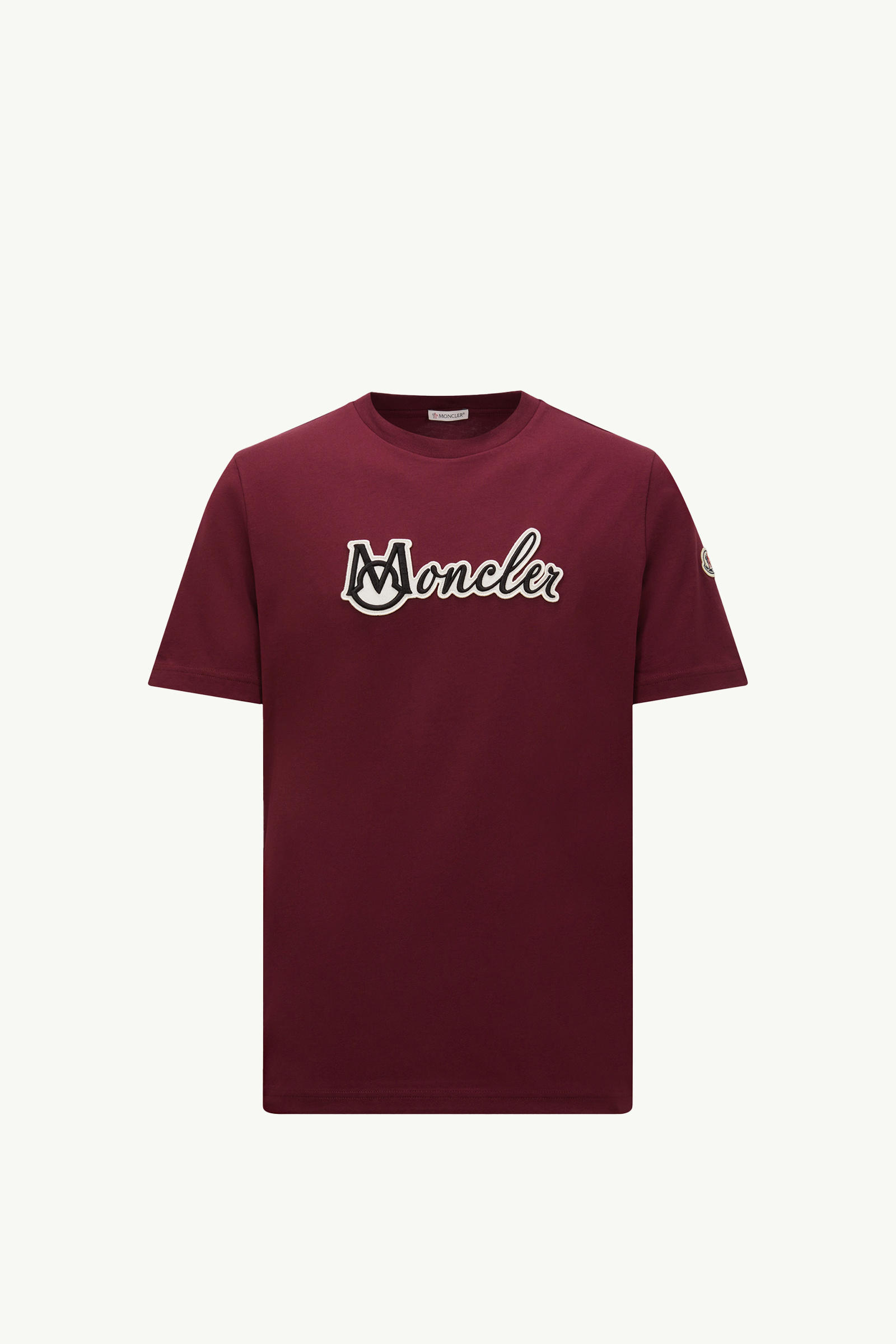 Embroidered Varsity Logo Cotton T-shirt Men Burgundy Moncler 2