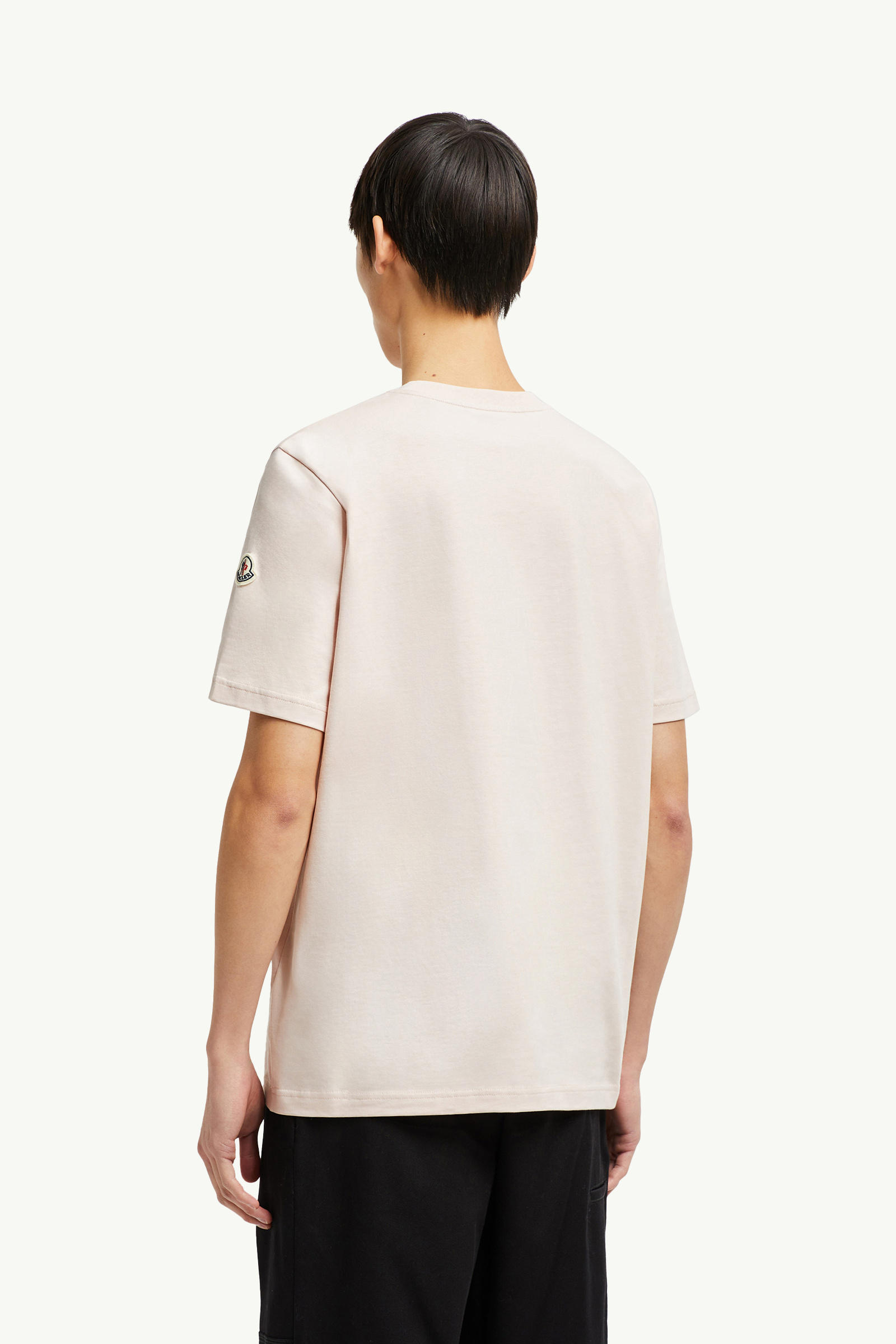 Embroidered Varsity Logo Cotton T-shirt Men Light Pink Moncler 4