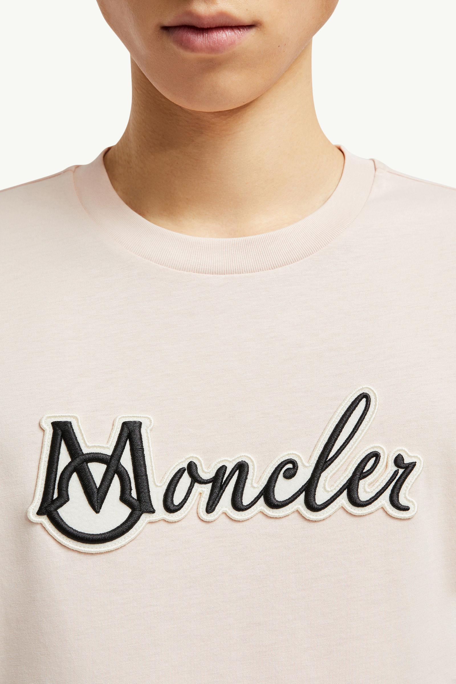 Embroidered Varsity Logo Cotton T-shirt Men Light Pink Moncler 5