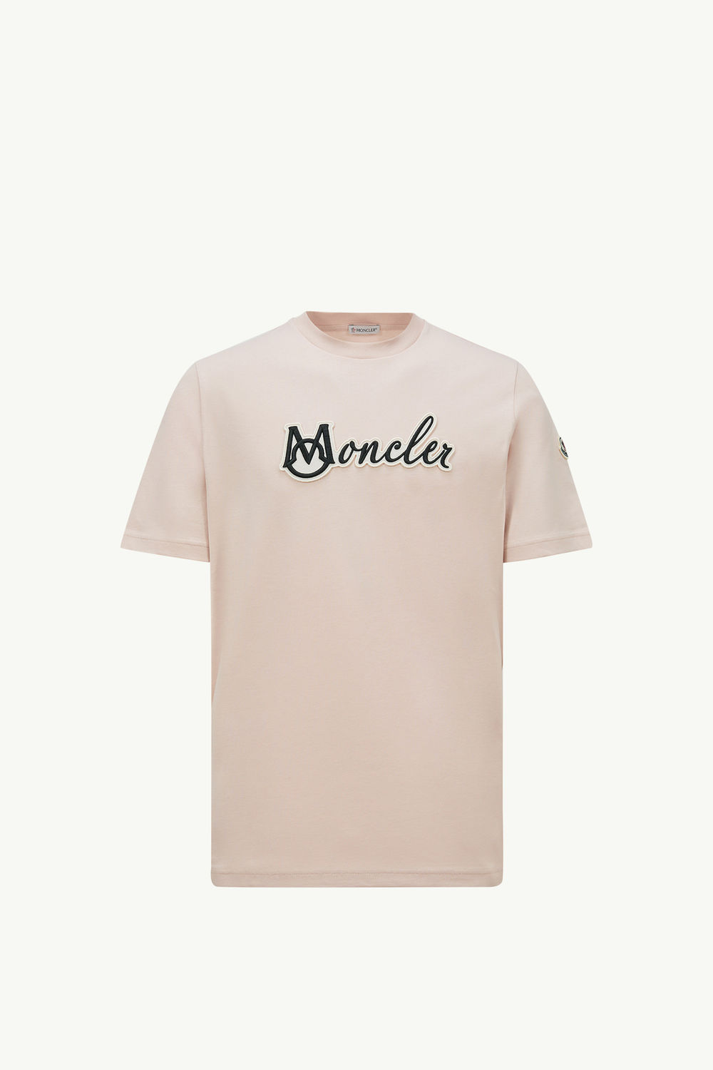 Embroidered Varsity Logo Cotton T-shirt Men Light Pink Moncler 2