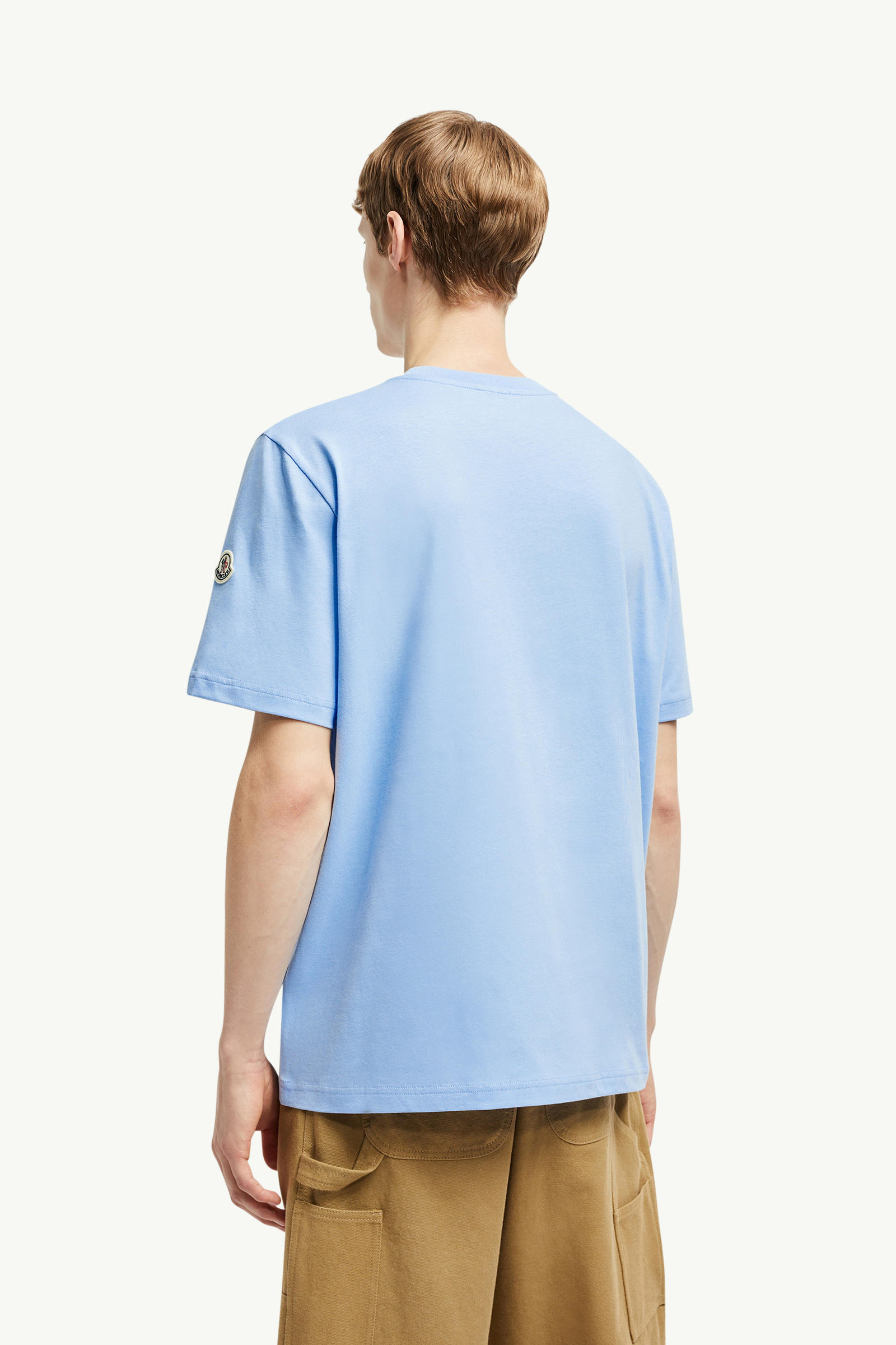 Embroidered Varsity Logo Cotton T-shirt Men Light Blue Moncler 4