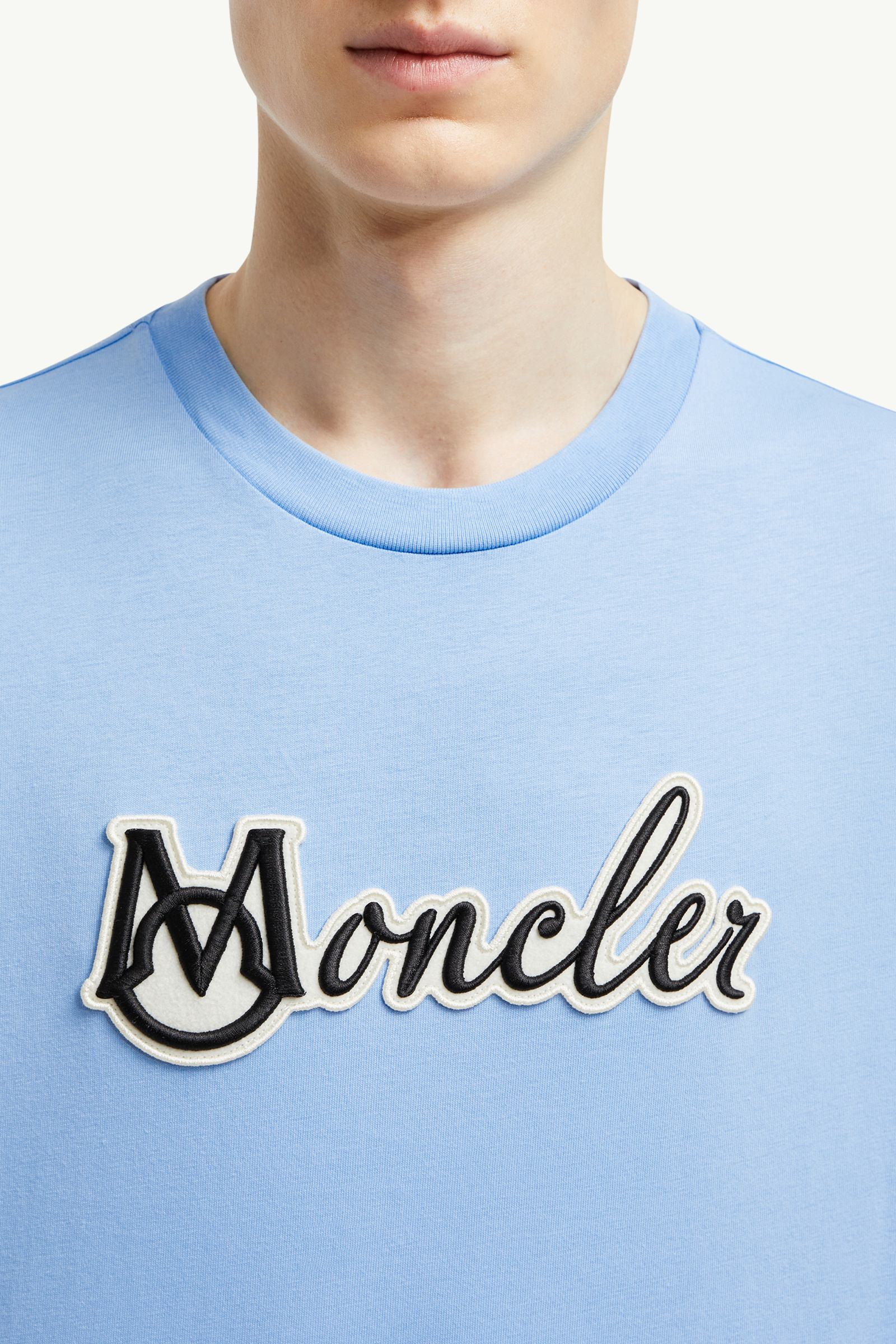 Light Blue Embroidered Varsity Logo Cotton T-shirt - Polos