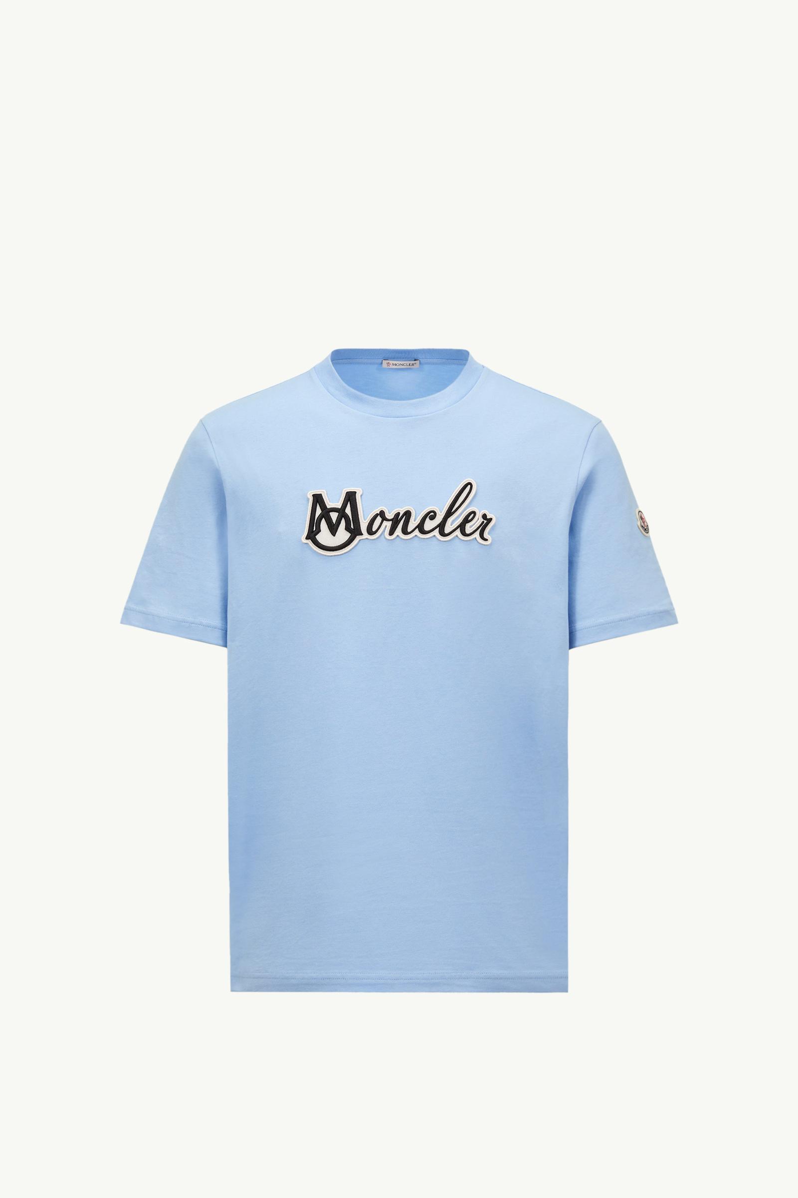 Light Blue Embroidered Varsity Logo Cotton T-shirt - Polos