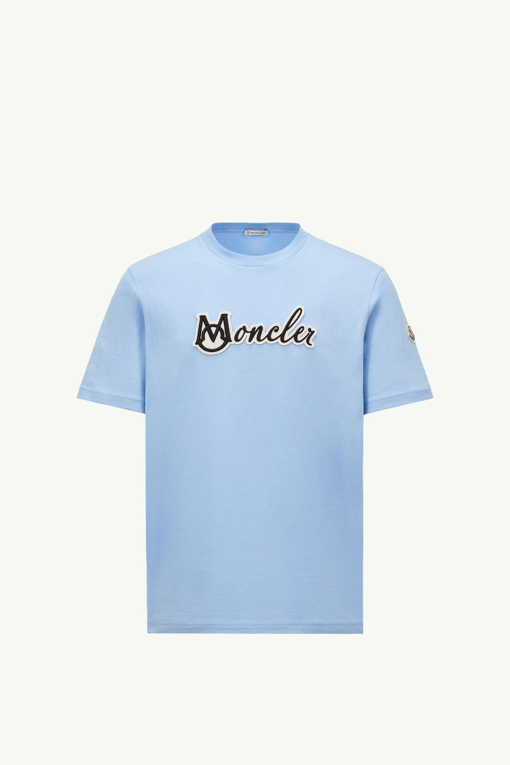 Embroidered Varsity Logo Cotton T-shirt Men Light Blue Moncler 2