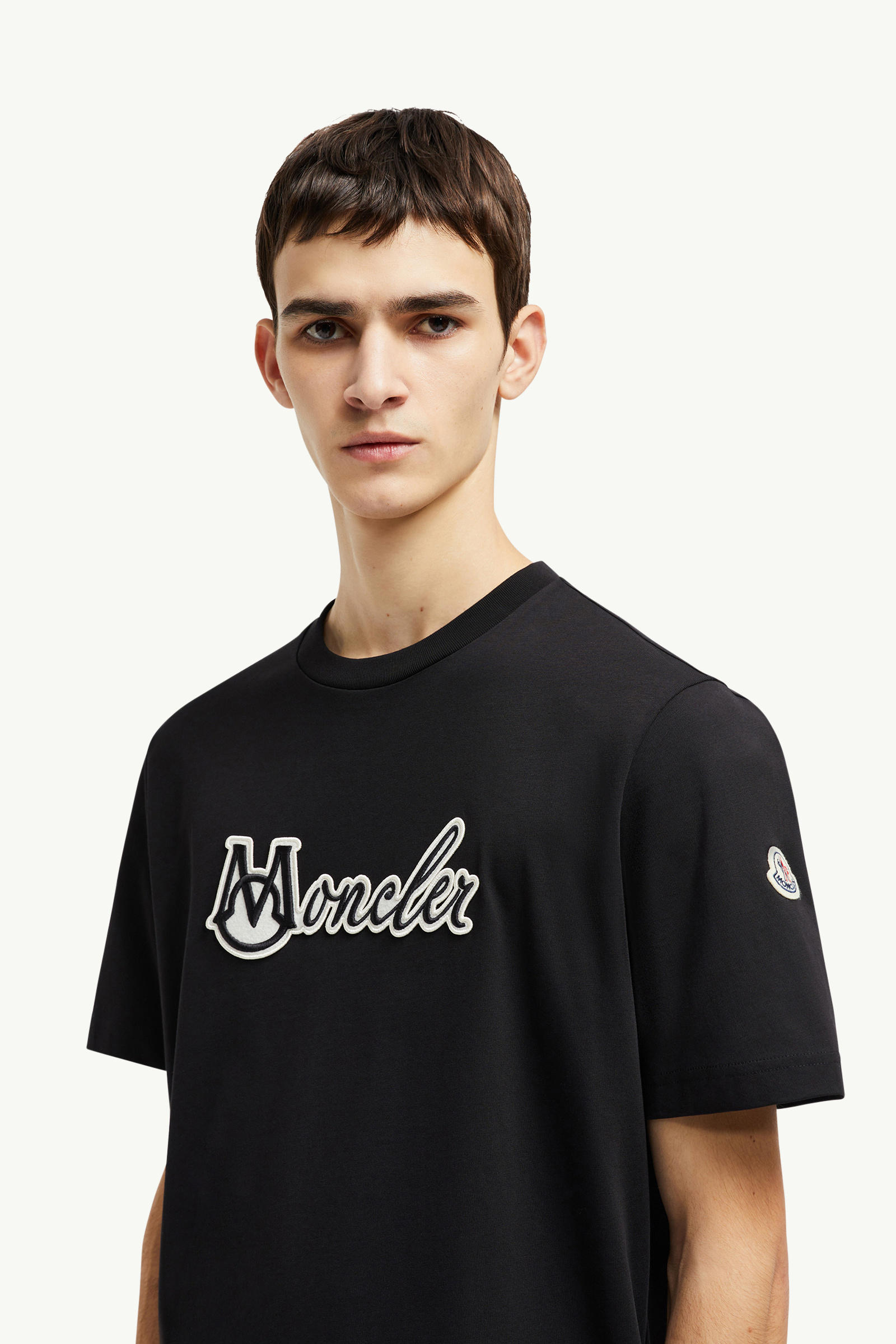 Embroidered Varsity Logo Cotton T-shirt Men Black Moncler 1
