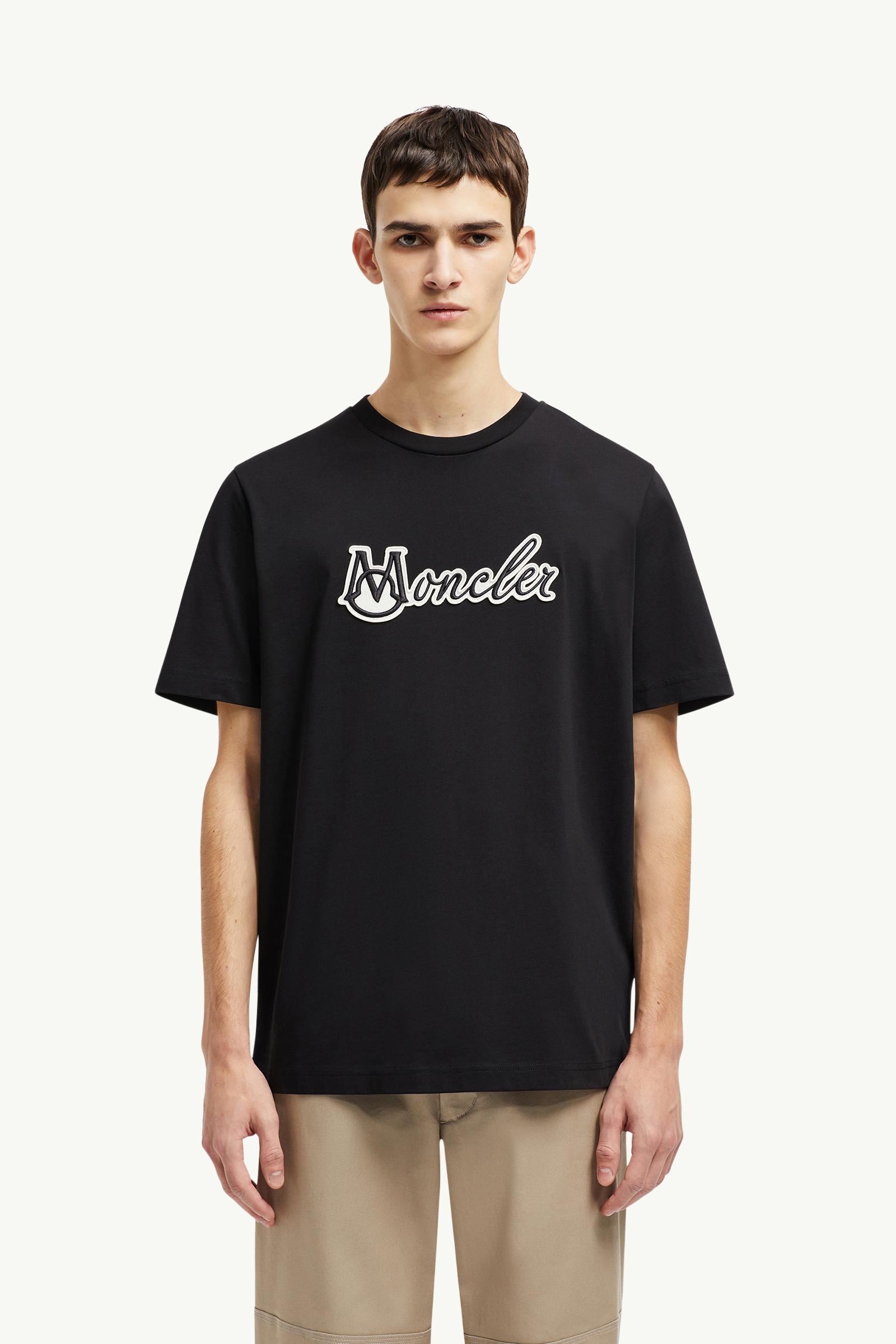 Black Embroidered Varsity Logo Cotton T-shirt - Polos & T