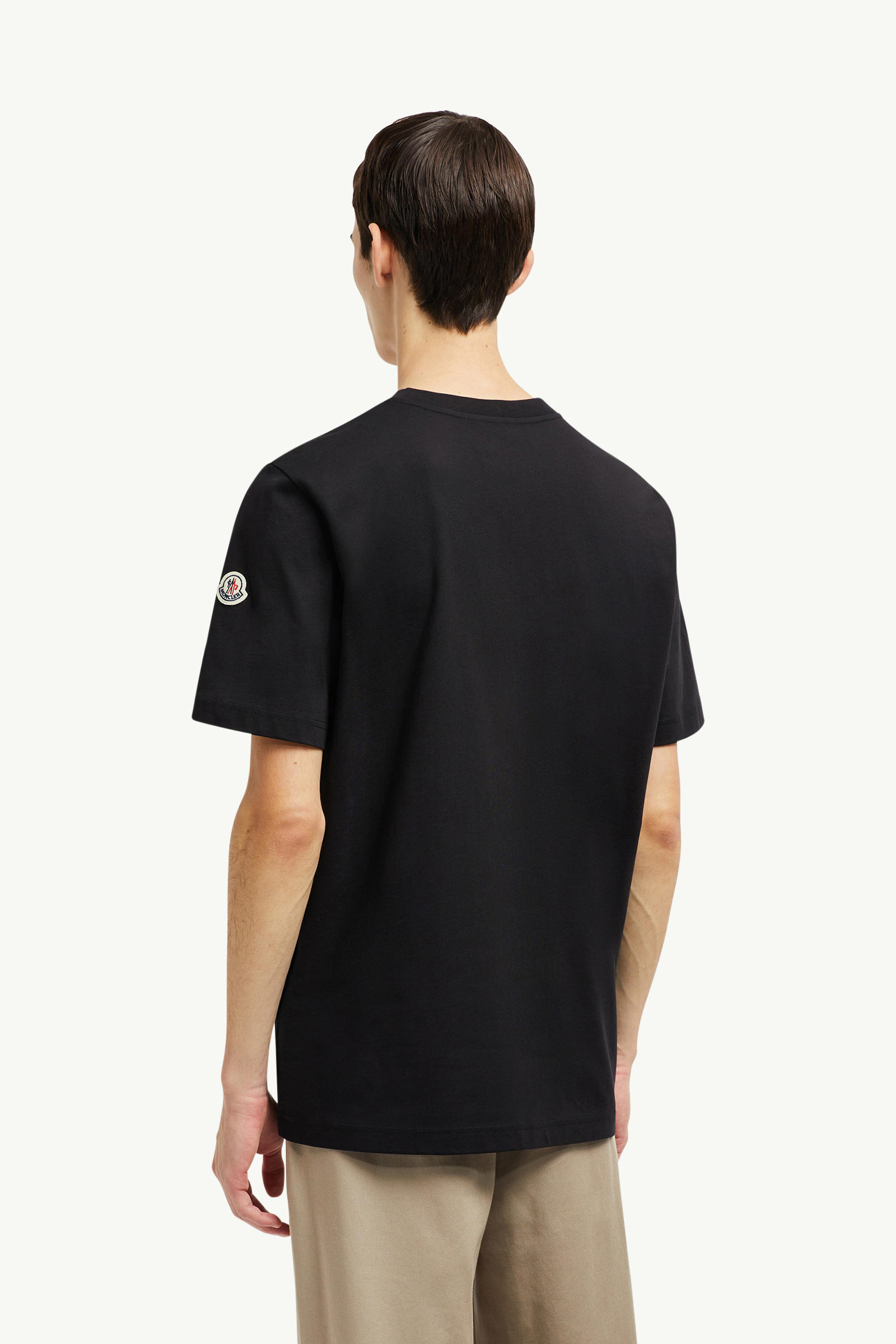 Embroidered Varsity Logo Cotton T-shirt Men Black Moncler 4