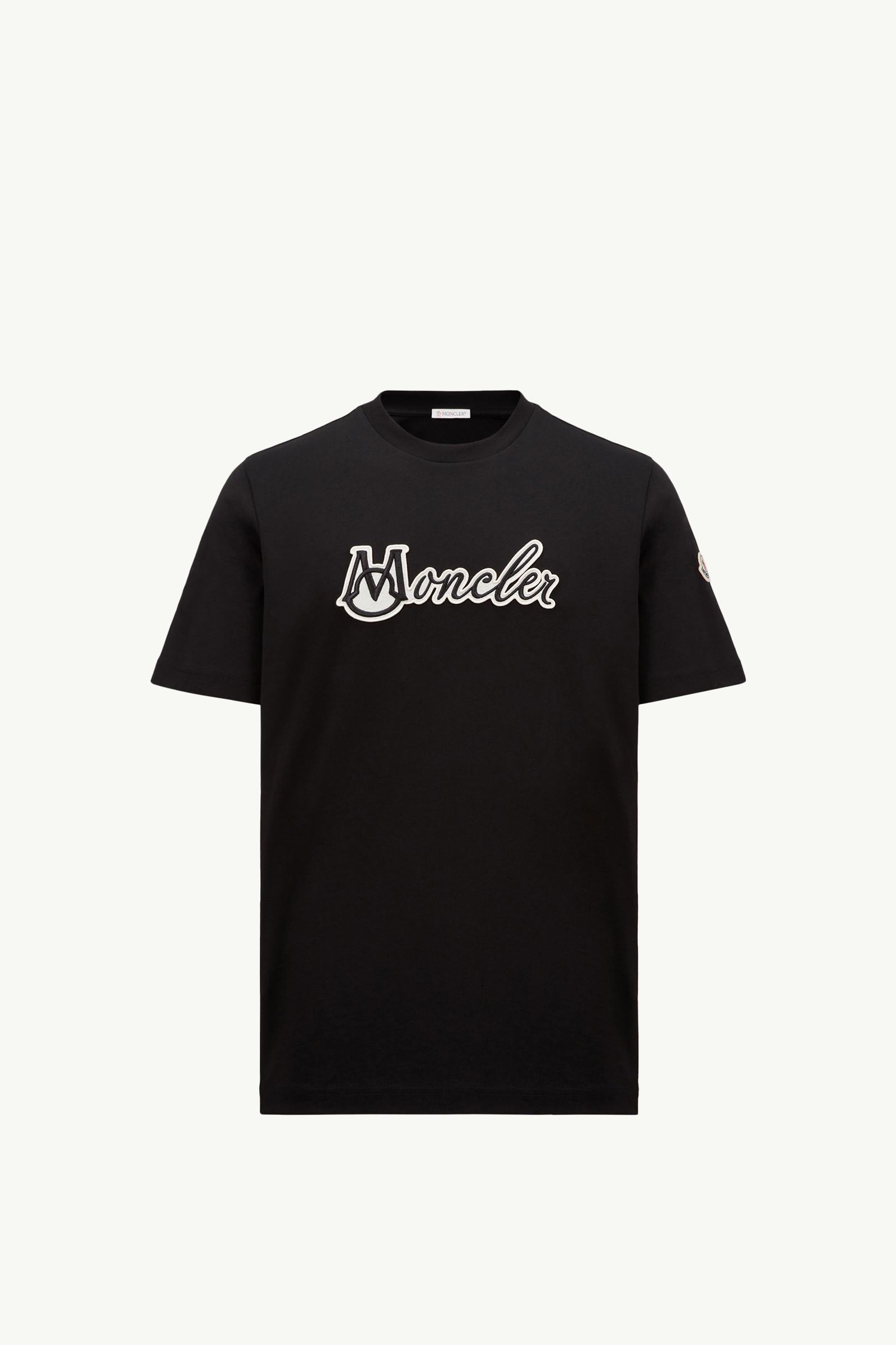 Moncler Tシャツ Calligraphy Logo Cotton T-Shirt 関税込 Black Embroidered Varsity Logo Cotton T-shirt - Polos & T