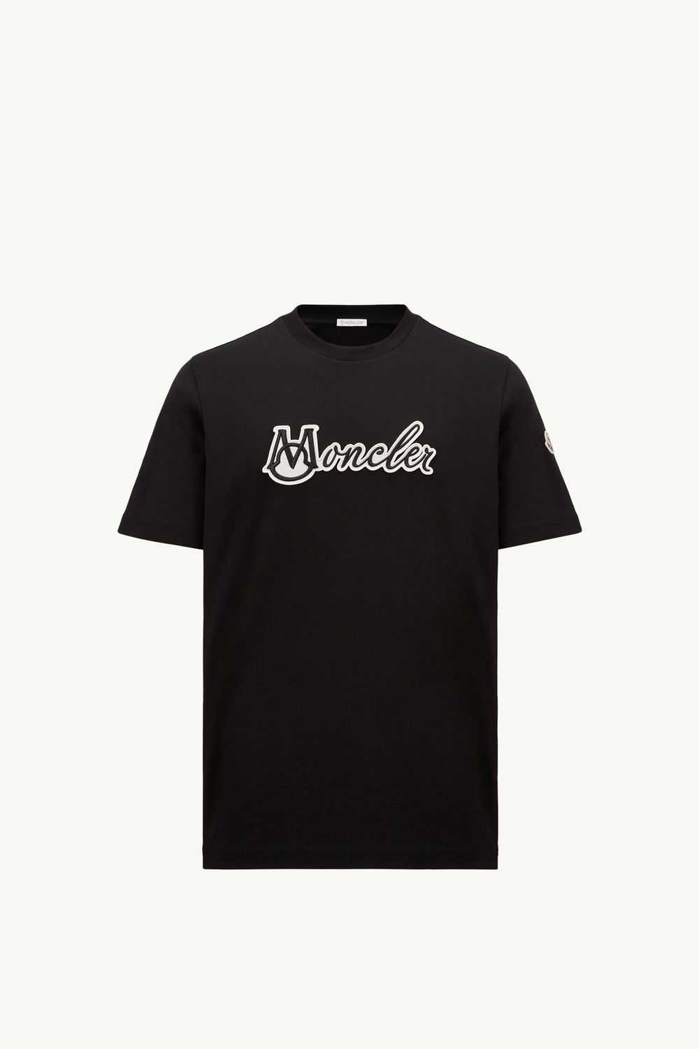Embroidered Varsity Logo Cotton T-shirt Men Black Moncler 2
