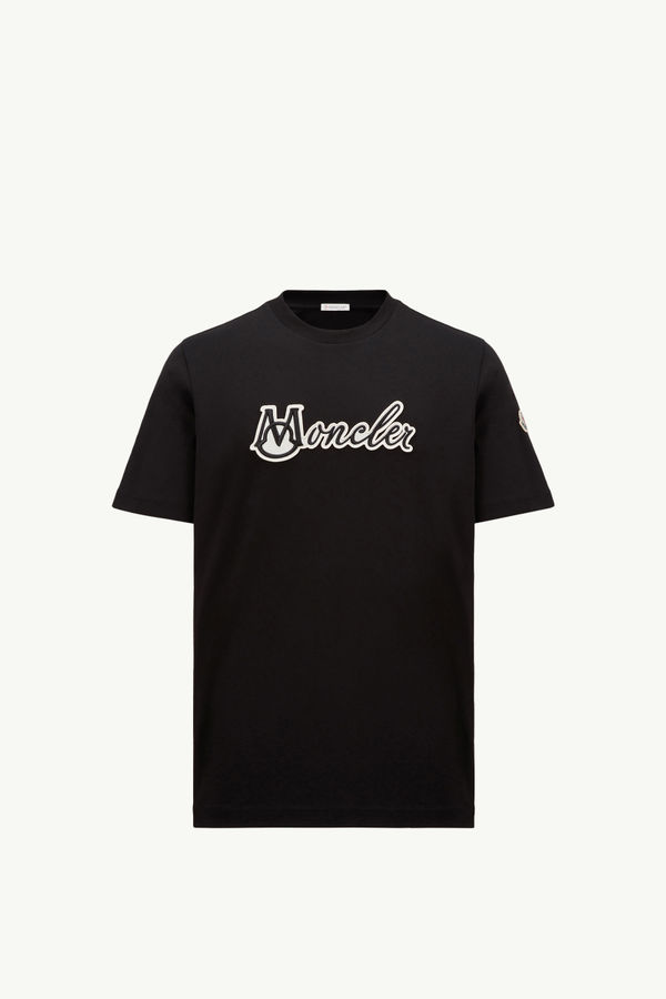 Embroidered Varsity Logo Cotton T-shirt Men Black Moncler 2
