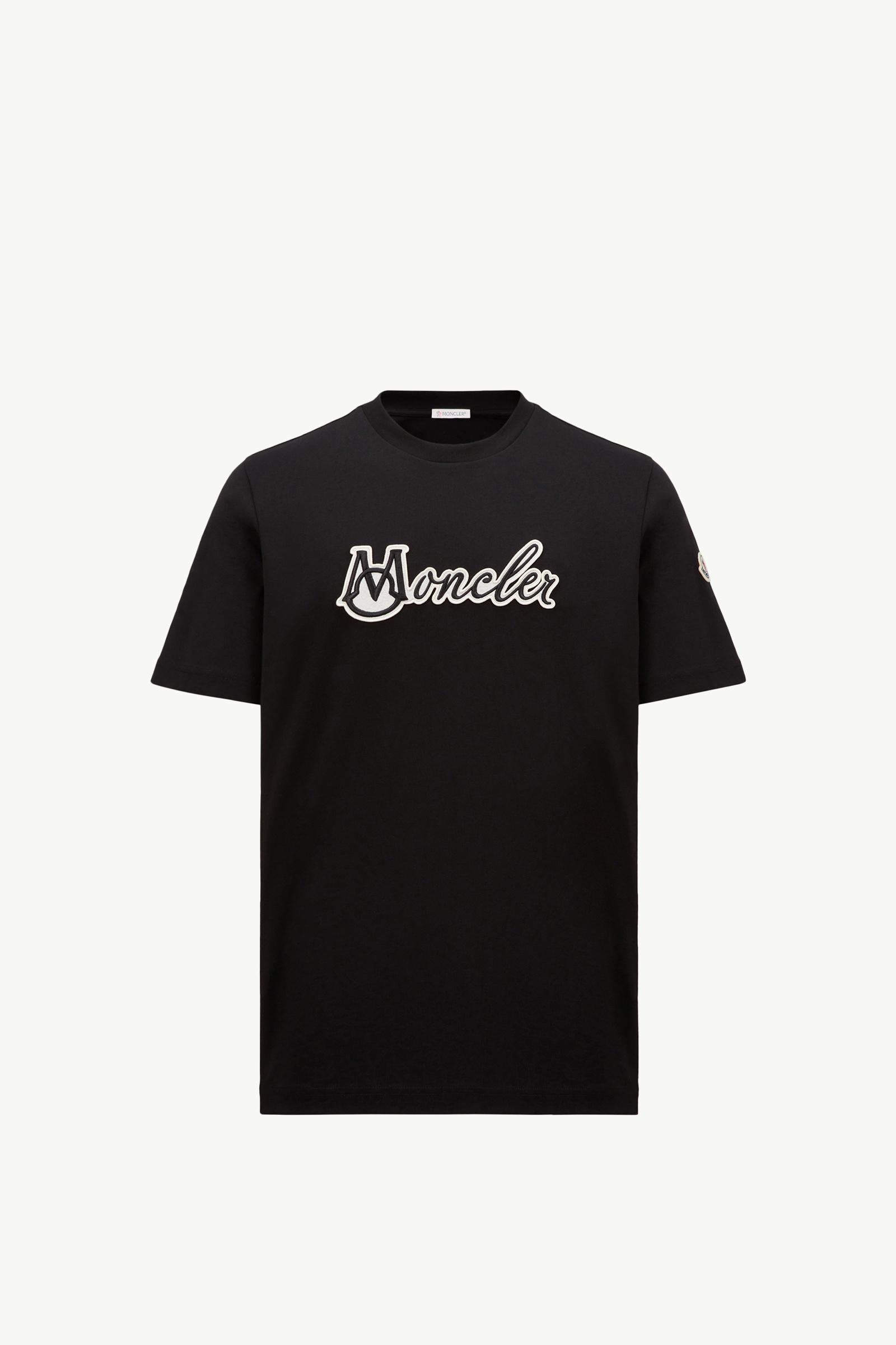 Embroidered Varsity Logo Cotton T-shirt Men Black Moncler 2
