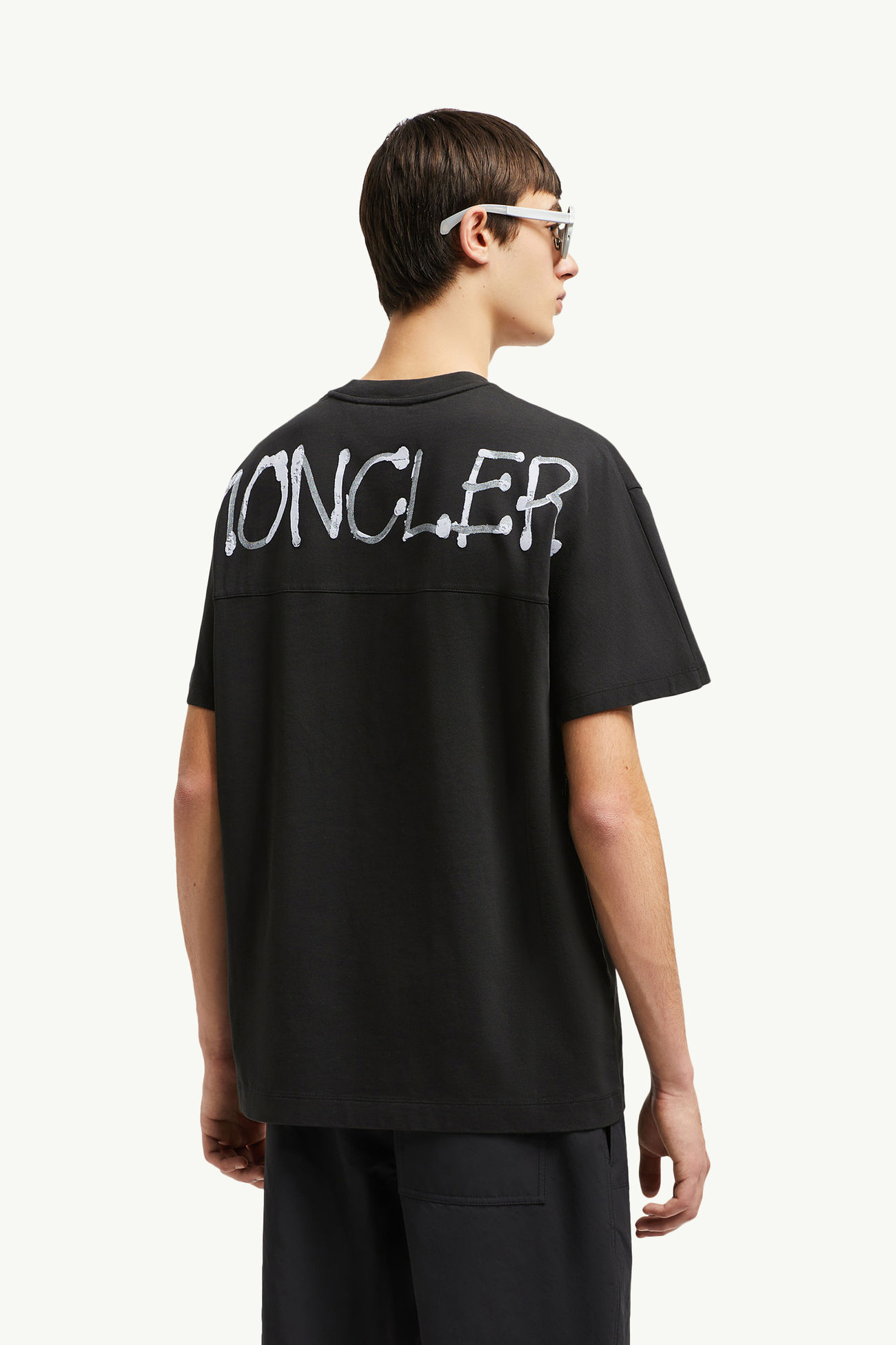 Graffiti Logo Cotton T-Shirt Men Black Moncler 0